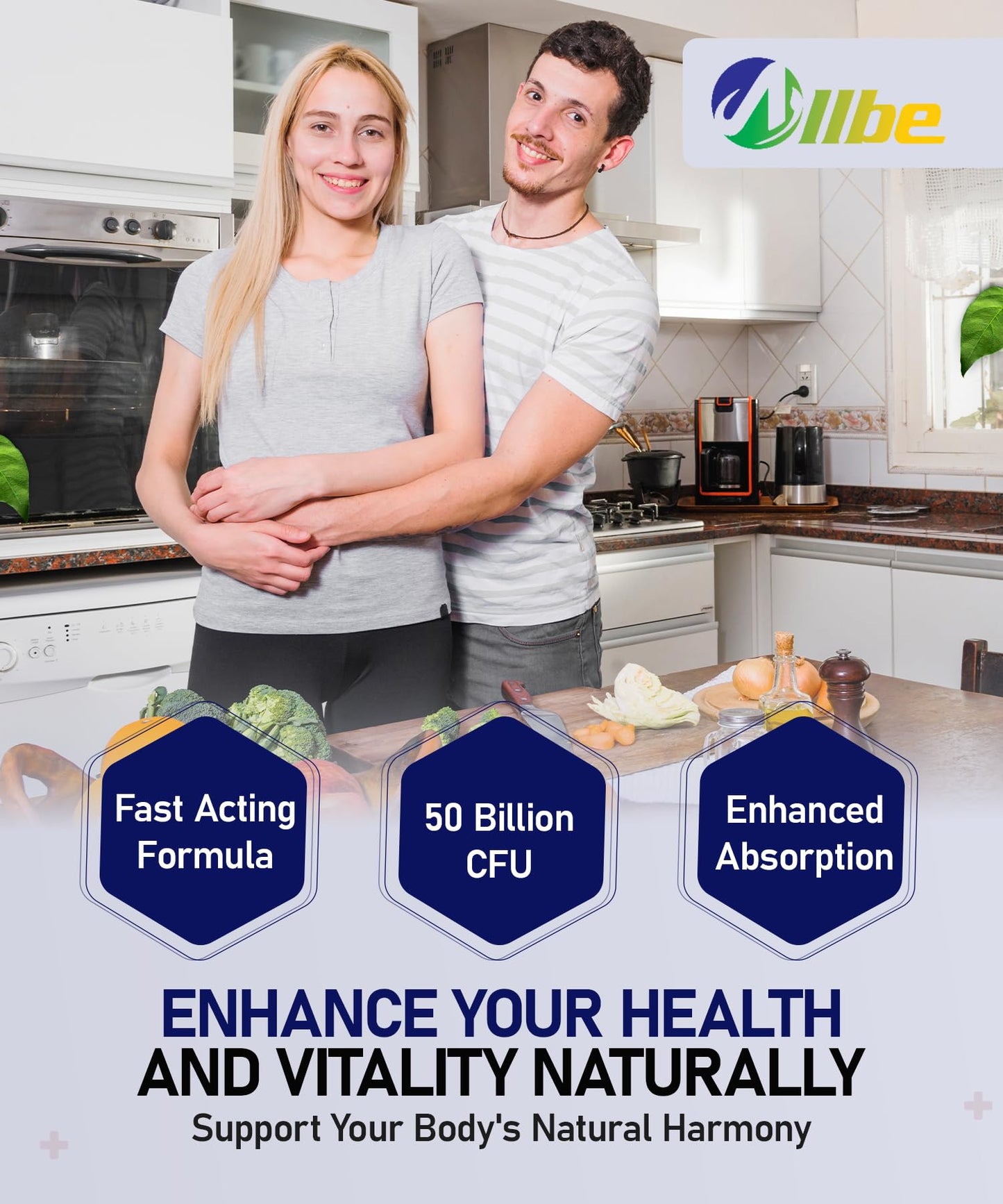 Allbe Probiotics for Men & Womens - 50 Billion CFU with 11 Strains, Lactobacillus, Acidophilus and L. Gasseri - Support Gut Health, Digestion, Weight Management and Bloating Relief - 60 Vegan Capsules, 1 Per Day - Available at All In One Marketplace Canada