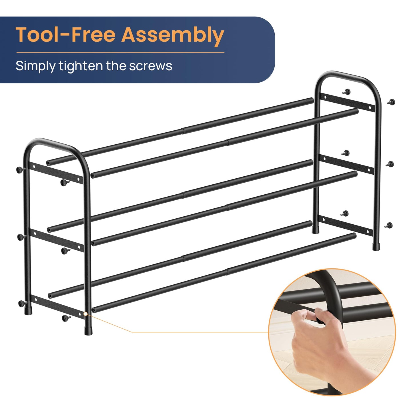 ENJOYBASICS Expandable Metal Shoe Racks for Closet, 3 Tier Adjustable Shoe Organizer Shelf, Black Free Standing Rack Storage for Entryway