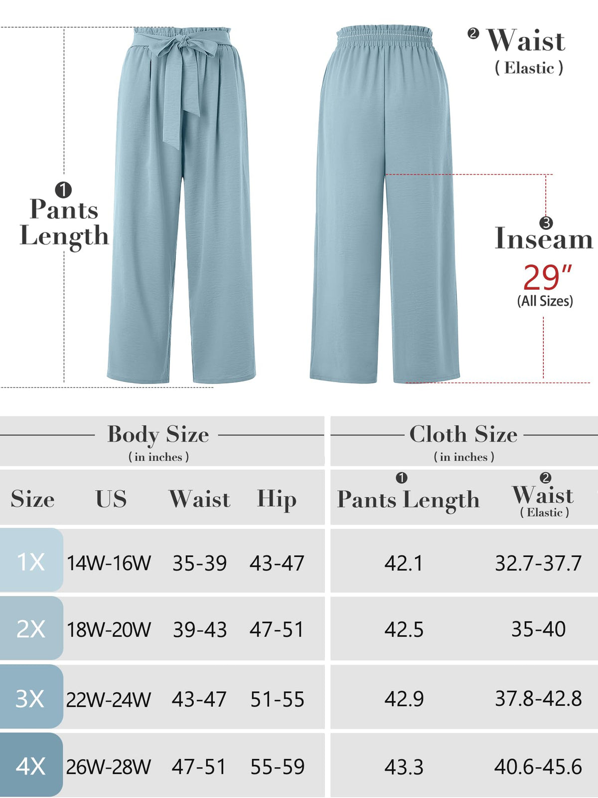 AusLook Plus Size Wide Leg Pants for Women High Waisted Lightweiht Palazzo Black 3X Pants Adjustable Tie Knot Paperbag Dressy Loose Comfy Business Casual Work Flowy Holiday Trousers with Pockets 🍁 All In One Marketplace Canada