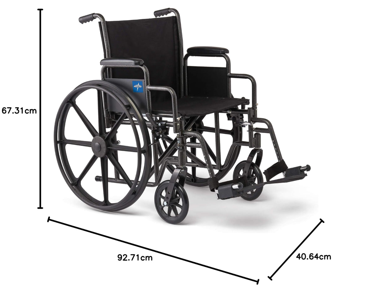 Medline Strong and Sturdy Wheelchair with Desk-Length Arms and Swing-Away Leg Rests for Easy Transfers, 16” Seat (K1166N22S)