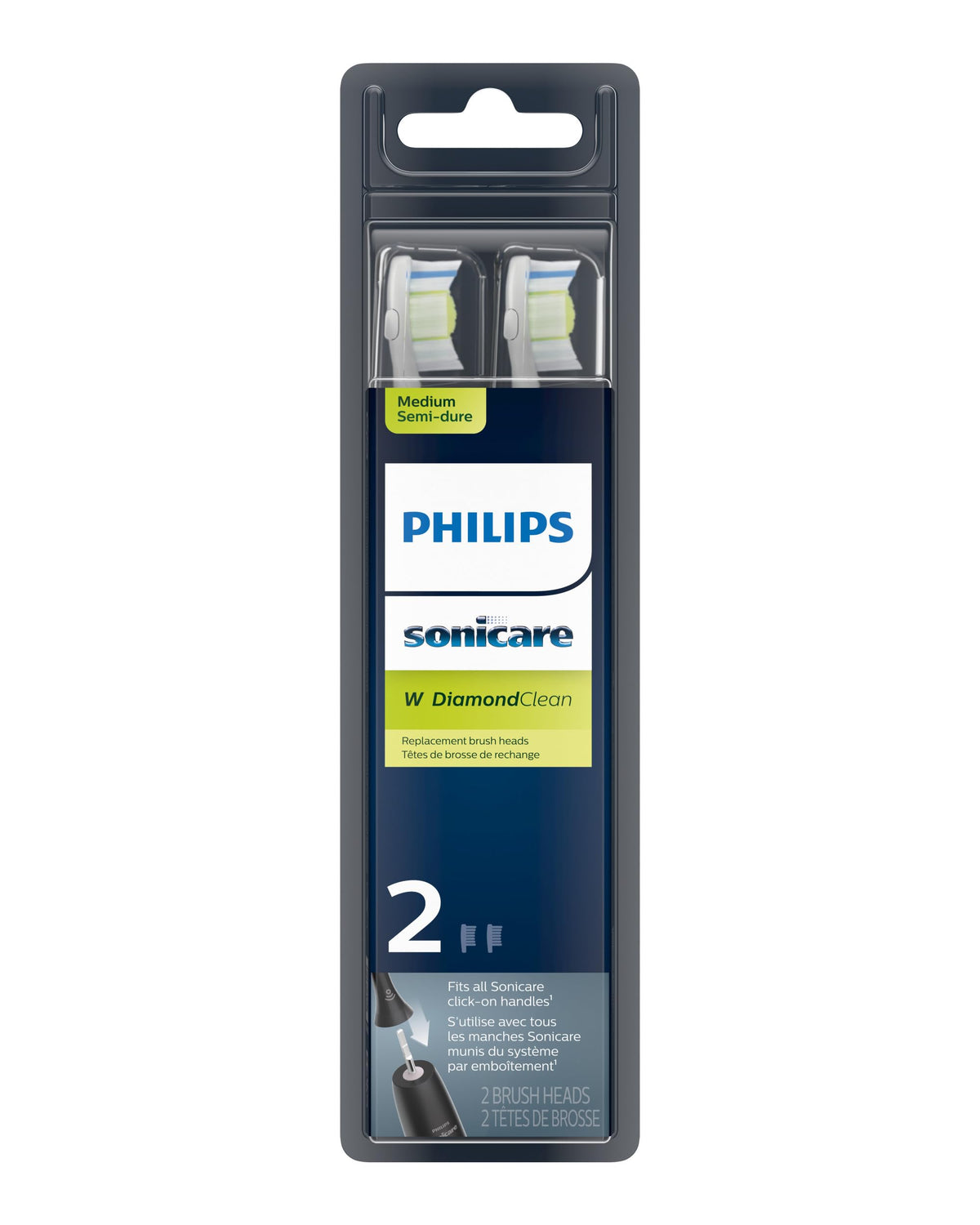 Philips Sonicare W DiamondClean Brush Heads, 2-Pack, 6 Month Supply, Black