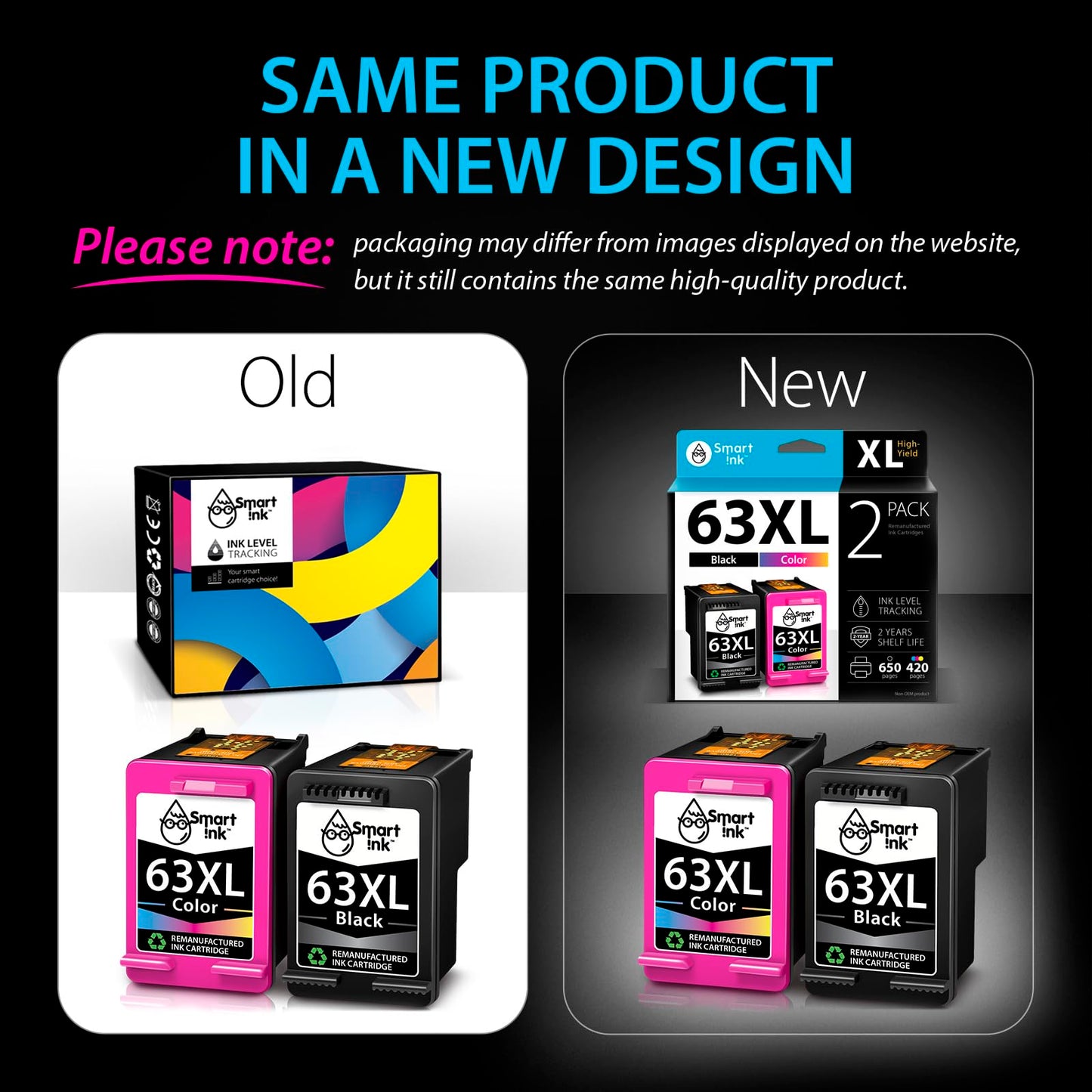 Smart Ink Remanufactured Ink Cartridges Replacement for HP 63 XL 63XL (Black & Color 2 Combo Pack) for Envy 4520 4522 4516 OfficeJet 3833 3830 4650 3836 5255 5200 DeskJet 3630 3632 3836 3634 Printer