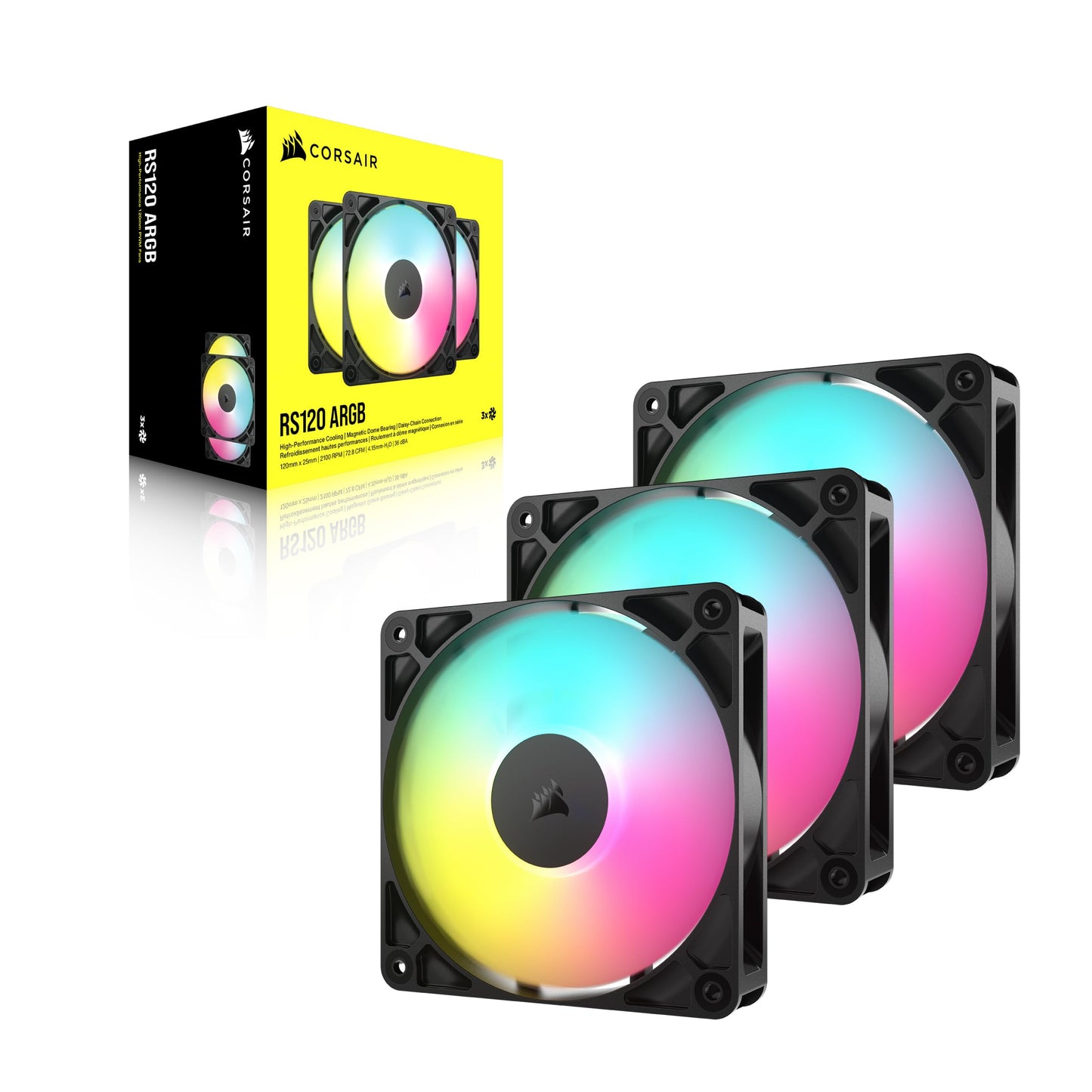 CORSAIR RS120 ARGB 120mm PWM Fans – Daisy-Chain Connection – Low-Noise – Magnetic Dome Bearing – Triple Pack – Black 🍁 All In One Marketplace Canada