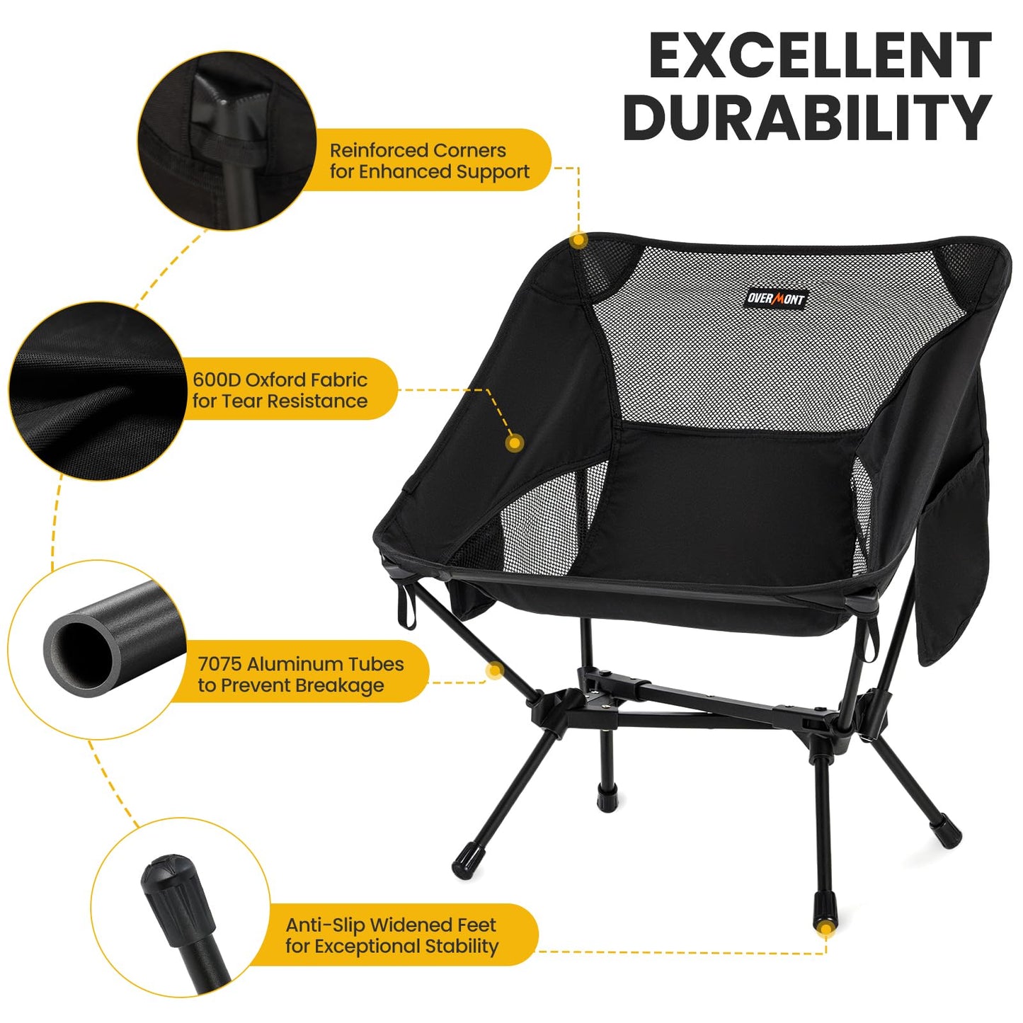 Overmont Lightweight Folding Camping Chair - Compact Backpacking Chair with Anti-Slip Feet Side Pocket Carry Bag - Stable Portable Ultralight for Outdoor Hiking Lawn Camp, Supports 330LBS, 1pack 🍁 All In One Marketplace Canada