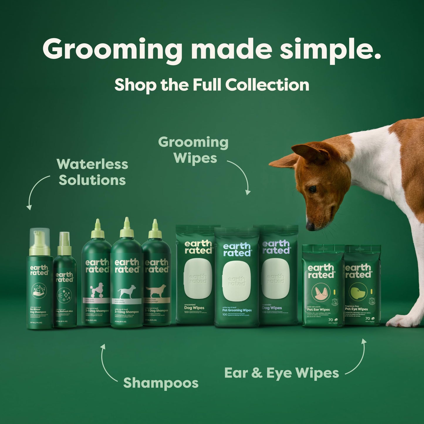 Earth Rated (A Canadian Company), 3-in-1 Detangling Dog Shampoo and Conditioner, Deodorizing Oatmeal Shampoos for Dogs and Puppies, Great for Smelly Pets, White Tea and Basil Scent, 473 ml