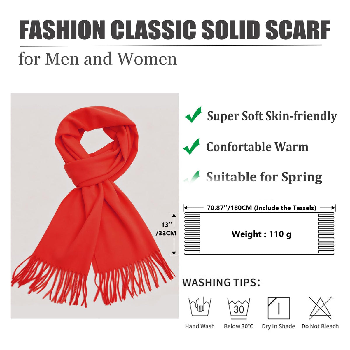 Red Scarf for Women-Soft Warm Tassels Long Scarves for Fall Winter Travel(CA-Style 27-Red) 🍁 All In One Marketplace Canada