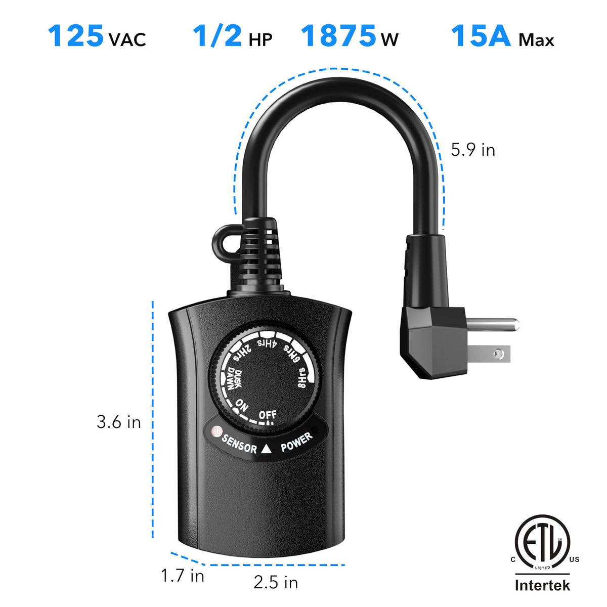 HBN Outdoor Light Timer Waterproof, Weatherproof Photocell Dusk to Dawn Light Sensor Timer 2/4/6/8 Countdown Timer, 1 Grounded Outlet for Christmas Lights,Hallowen Deceration,1875W 15A 1/2HP 🍁 All In One Marketplace Canada