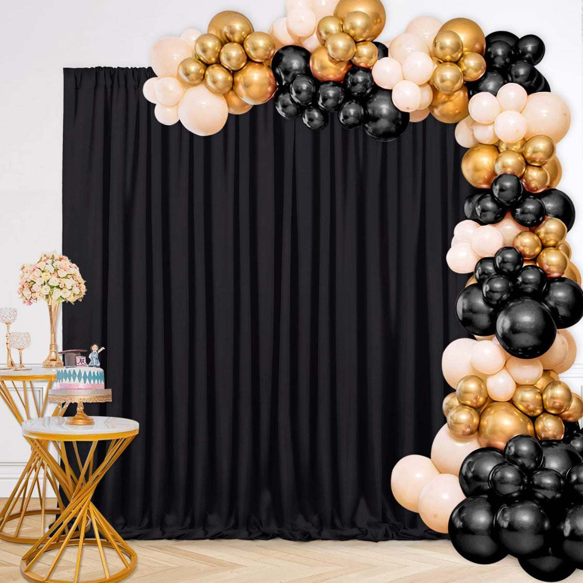 Black Backdrop Curtains 2 Panels 5ft x 8ft Polyester Photo Backdrop Drapes for Wedding Party Halloween Decorations