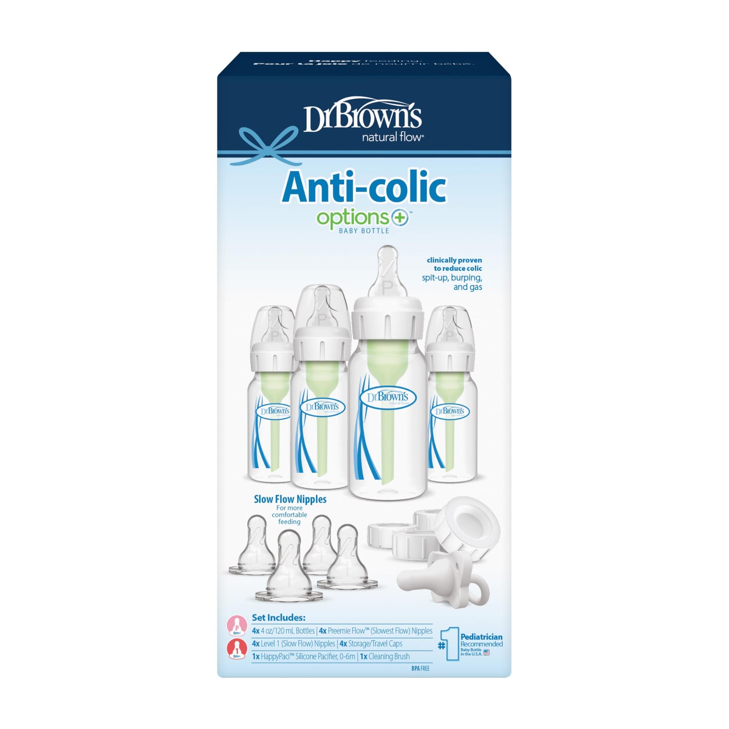 Dr. Brown's Options+ Slow Flow Preemie and Newborn Anti-Colic Bottle Set with 4oz Bottles and HappyPaci 🍁 All In One Marketplace Canada