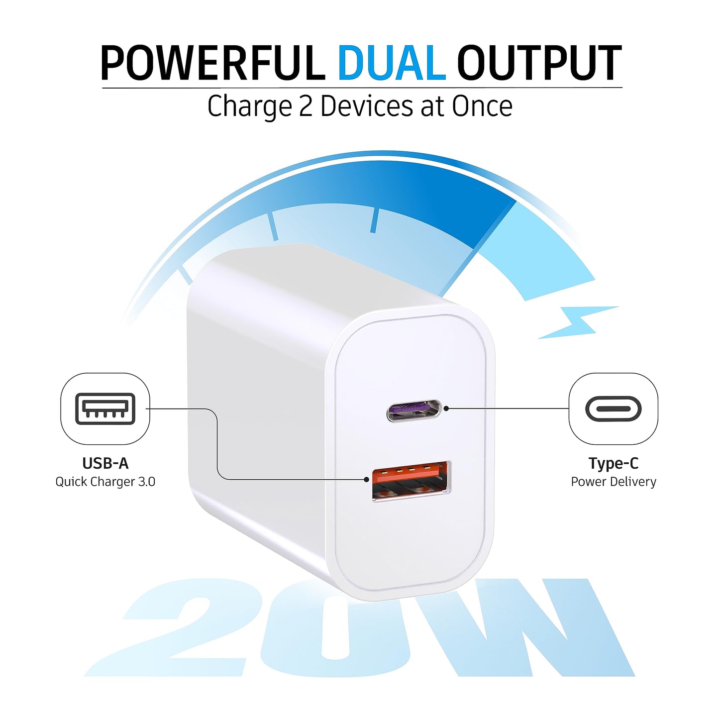 3-Pack USB C Block, 20W Dual Port PD+QC, USB C Charger Wall Adapter, Fast Type C Charging Plug Compatible with iPhone 17,16,15,14,13,12,11, Pro Max, X, XS, Galaxy Phone