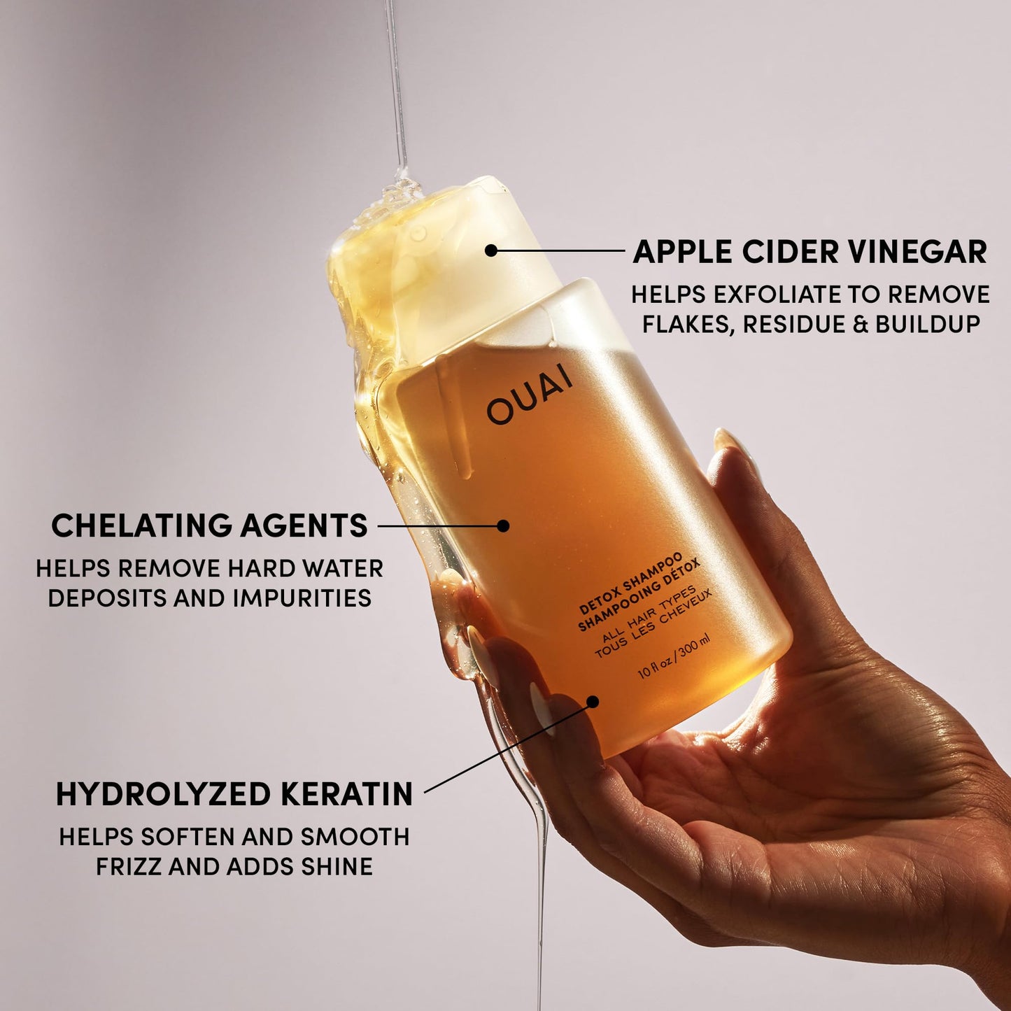 OUAI Detox Shampoo - Clarifying Shampoo for Build Up, Dirt, Oil, Product and Hard Water - Apple Cider Vinegar & Keratin for Clean, Refreshed Hair - Sulfate-Free Hair Care (10 oz) - Available at All In One Marketplace Canada