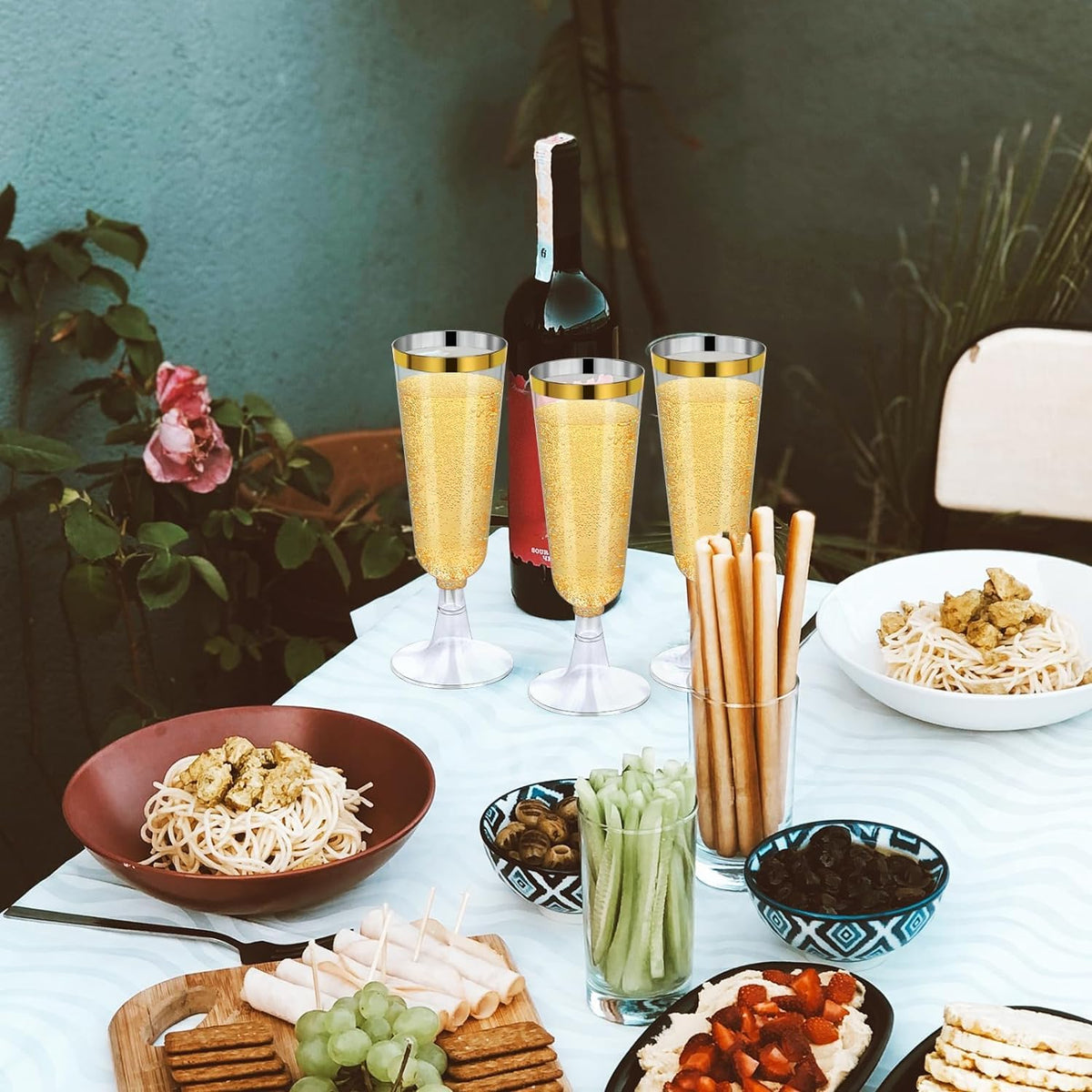 100 Pack 5oz Clear Disposable Plastic Champagne Flutes with Gold Rim 🍁 All In One Marketplace Canada