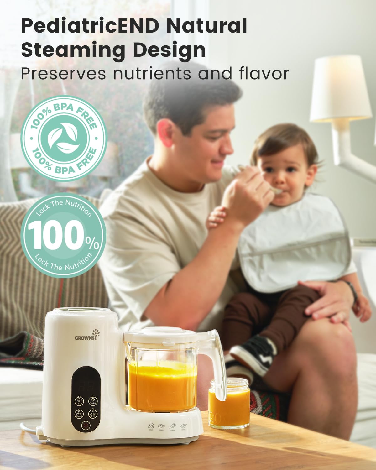 Grownsy Baby Food Maker with Steam Basket, One Step Baby Food Processor Steamer Puree Blender Grinder Mills Machine, Auto Cooking Grinding and Sterilizing for Healthy Homemade Food, BPA-Free