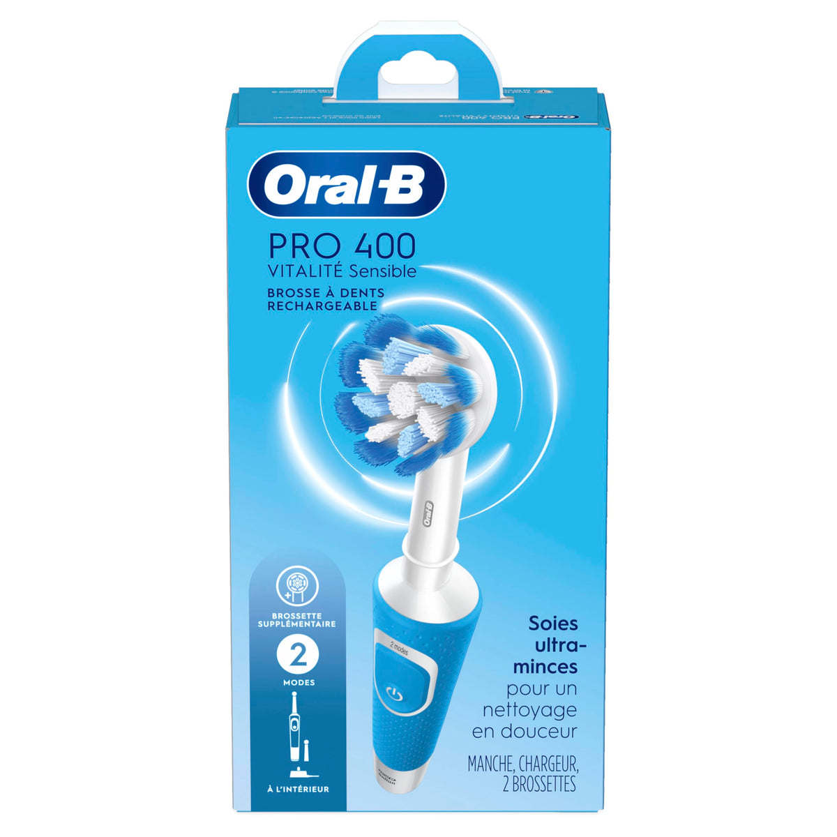 Oral-B Pro 400 Sensitive Vitality Electric Toothbrush with (2) Brush Heads, Rechargeable, Blue