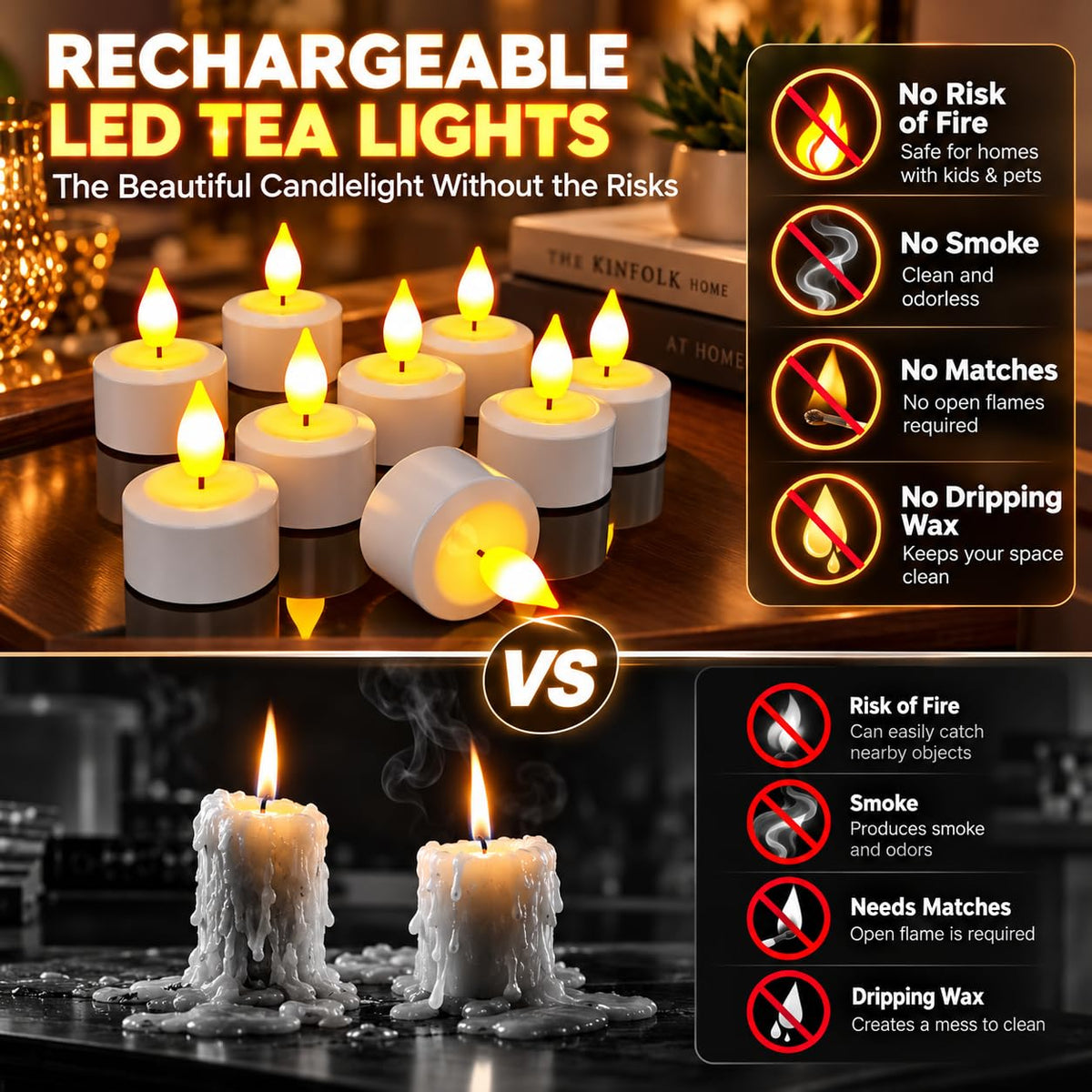 SoulBay Rechargeable Tea Lights with Remote, 12pcs Flameless Flickering LED Candles with Timer & Charging Cable, No Battery Needed, for Home Lantern Table Party Holiday Decorations 🍁 All In One Marketplace Canada