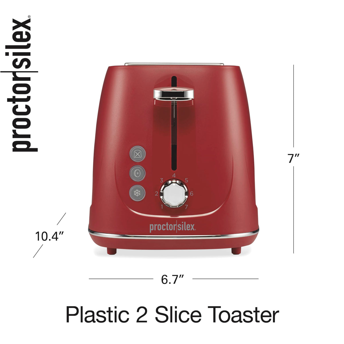 Proctor Silex 2-Slice Toaster, Red, Wide-Slot Toaster with Bagel, Defrost and Cancel Buttons, 7 Shade Browning Control, Toast Boost, 22661