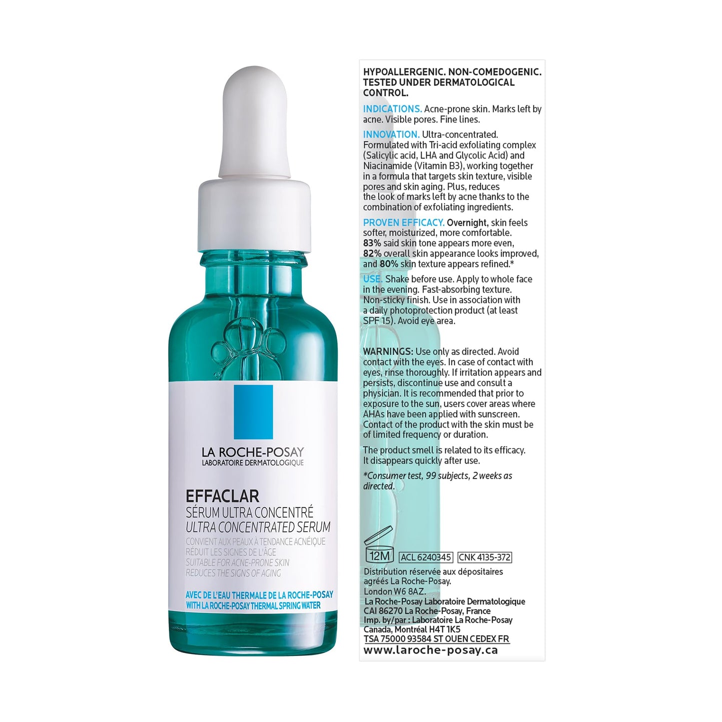 La Roche Posay Glycolic Acid Face Serum with Niacinamide & Salicylic Acid. Effaclar Ultra Concentrated Exfoliating Serum, Acne-Prone & Mature Skin, Recommended by Dermatologists, 30mL - Available at All In One Marketplace Canada