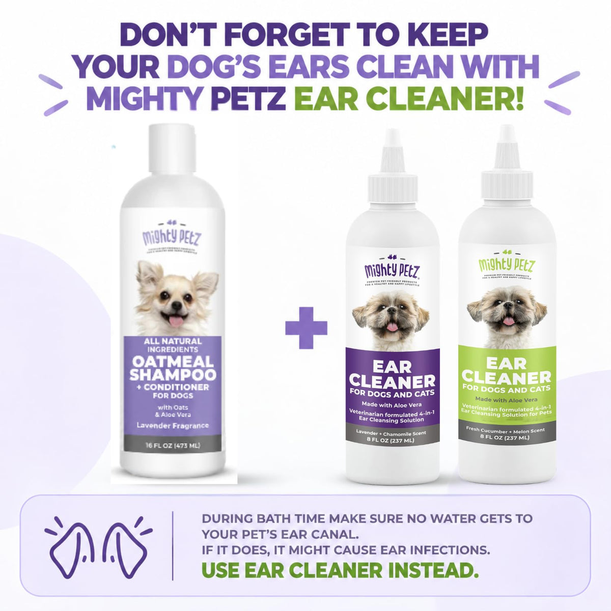 Mighty Petz 2-in-1 Oatmeal Dog Shampoo & Conditioner – Made with 7 Natural Ingredients Including Oatmeal & Aloe Vera – Large Bottle 16 oz
