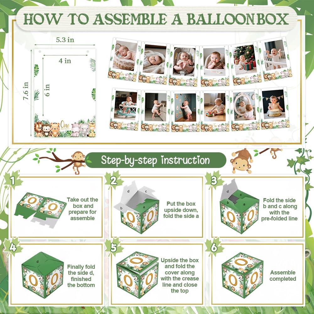 Wild Birthday Decorations, Safari Jungle Theme 1st Birthday Decorations for Boy or Girl, Photo Banner, Balloon Box, Balloons Garland, Foil balloons, High Chair Banner, Wild Backdrop, Cake Topper 🍁 All In One Marketplace Canada