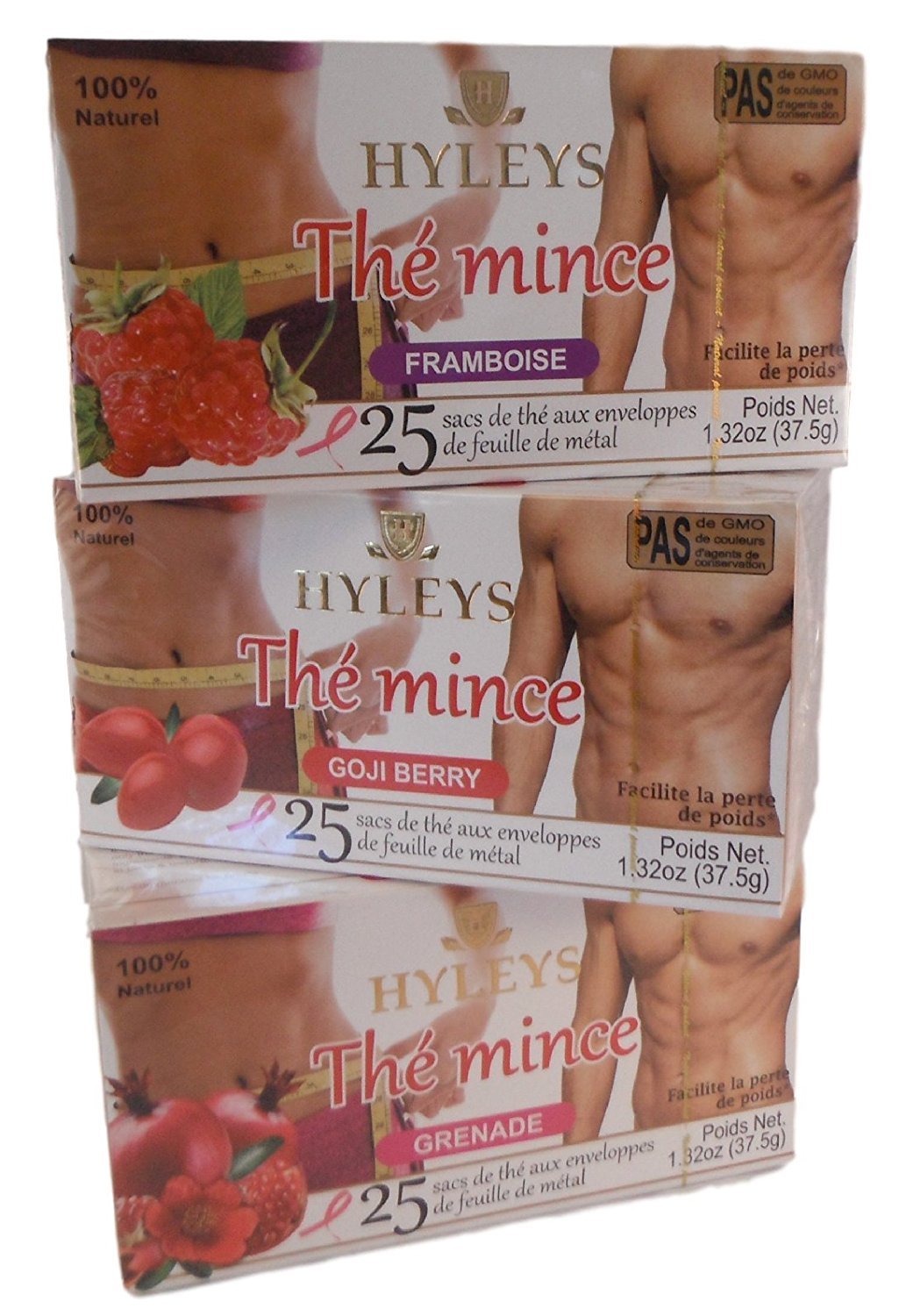 Hyleys Slim Tea Variety Pack - Raspberry, Goji Berry & Pomegranate (3 Boxes)