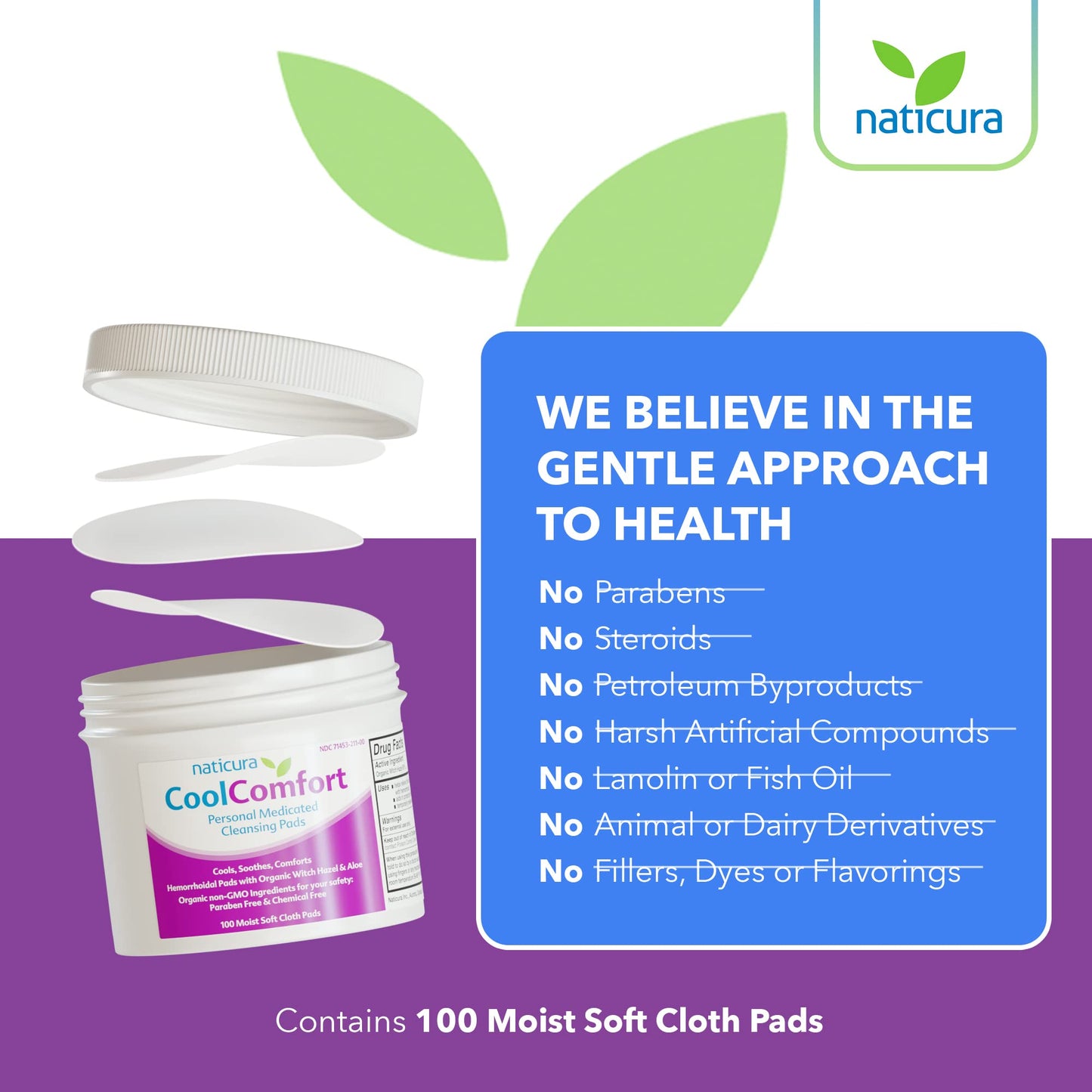 CoolComfort Personal Cleansing Pads with Organic Witch Hazel and Aloe Vera - All Natural and Fast Acting Wipes for Hemorrhoid Burning, Itching, Pain and Swelling - 100 Pads - No Parabens - Available at All In One Marketplace Canada