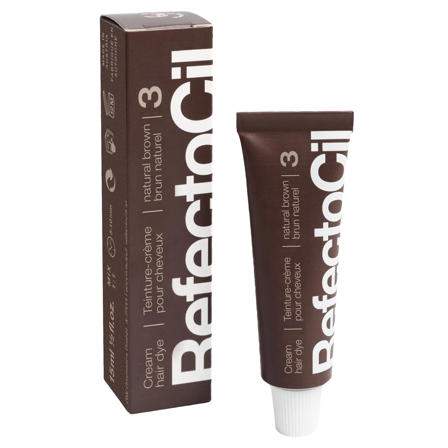 RefectoCil Natural Brown (#3) Hair Tinting Kit Includes Eyebrow Tint + Liquid Oxidant 3% + Mixing Brush - Available at All In One Marketplace Canada