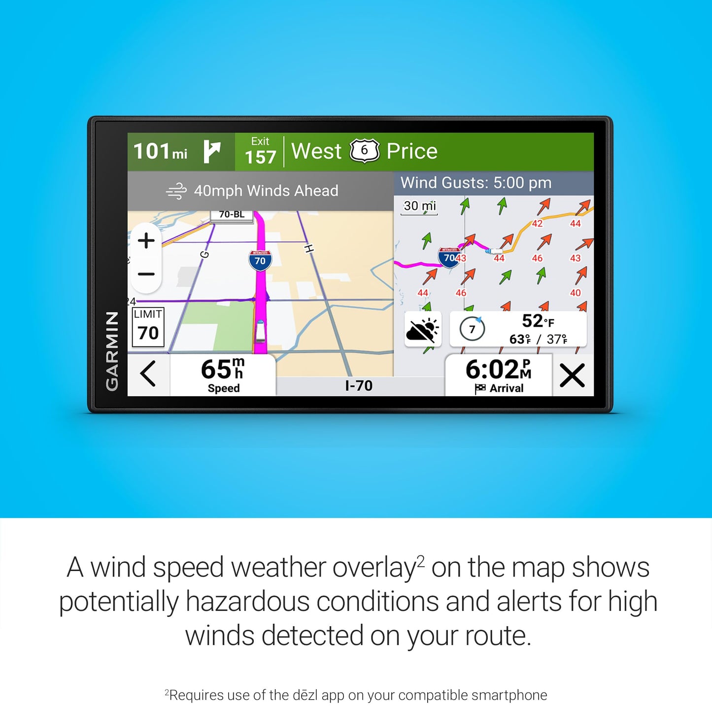 Garmin dēzl™ OTR620, High-Res 6” GPS Truck Navigator, Custom Routing, Satellite Imagery, Wind Speed, Community-Shared Loading Docks, Truck Entrances, Parking Availability Garmin