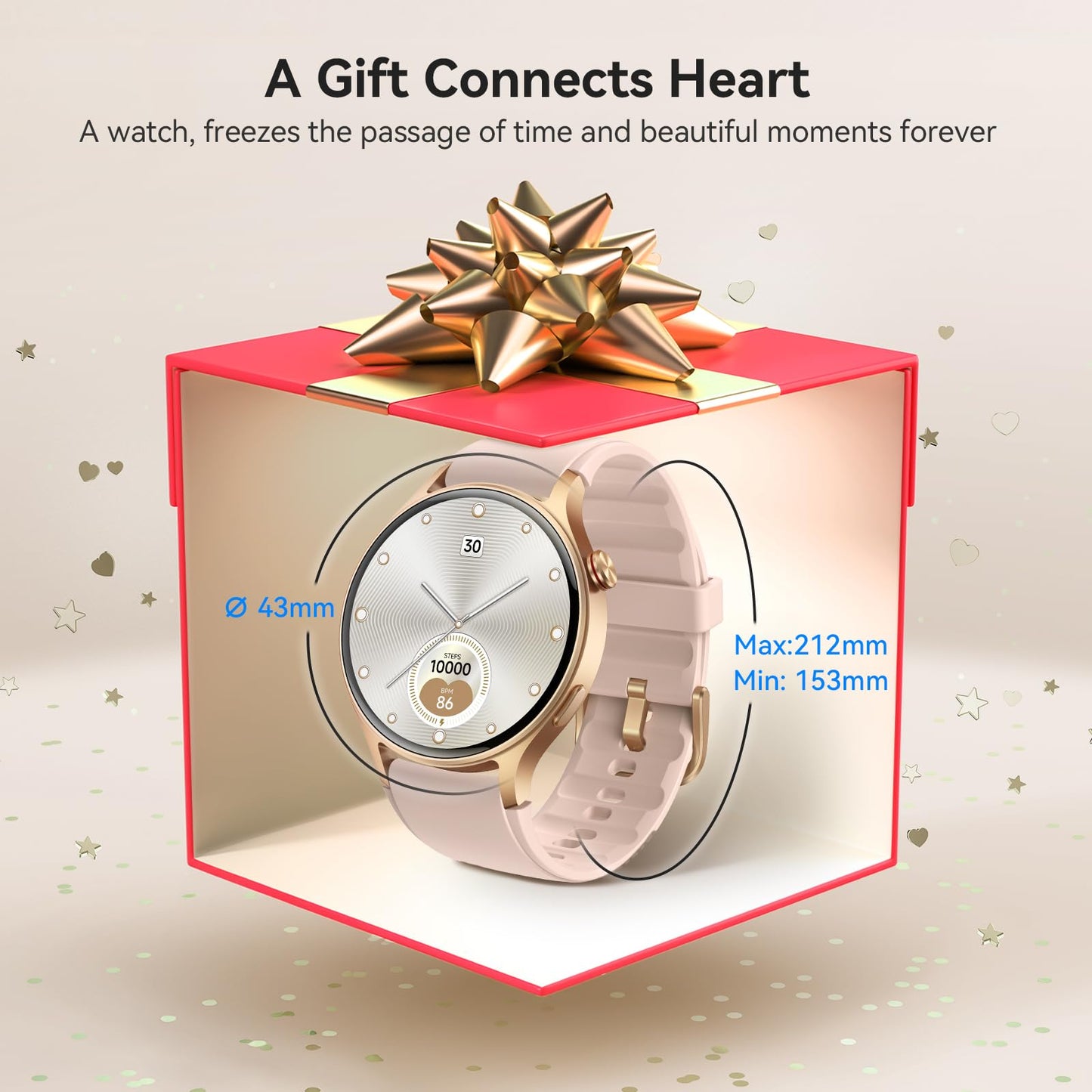 aeac Smart Watch for Women, AMOLED Ultra-Clear Screen Activity Trackers with Heart Rate/Sleep/SpO2 Monitor, Waterproof Fitness Smartwatch for iPhone/Samsung/Android(Pink Gold)
