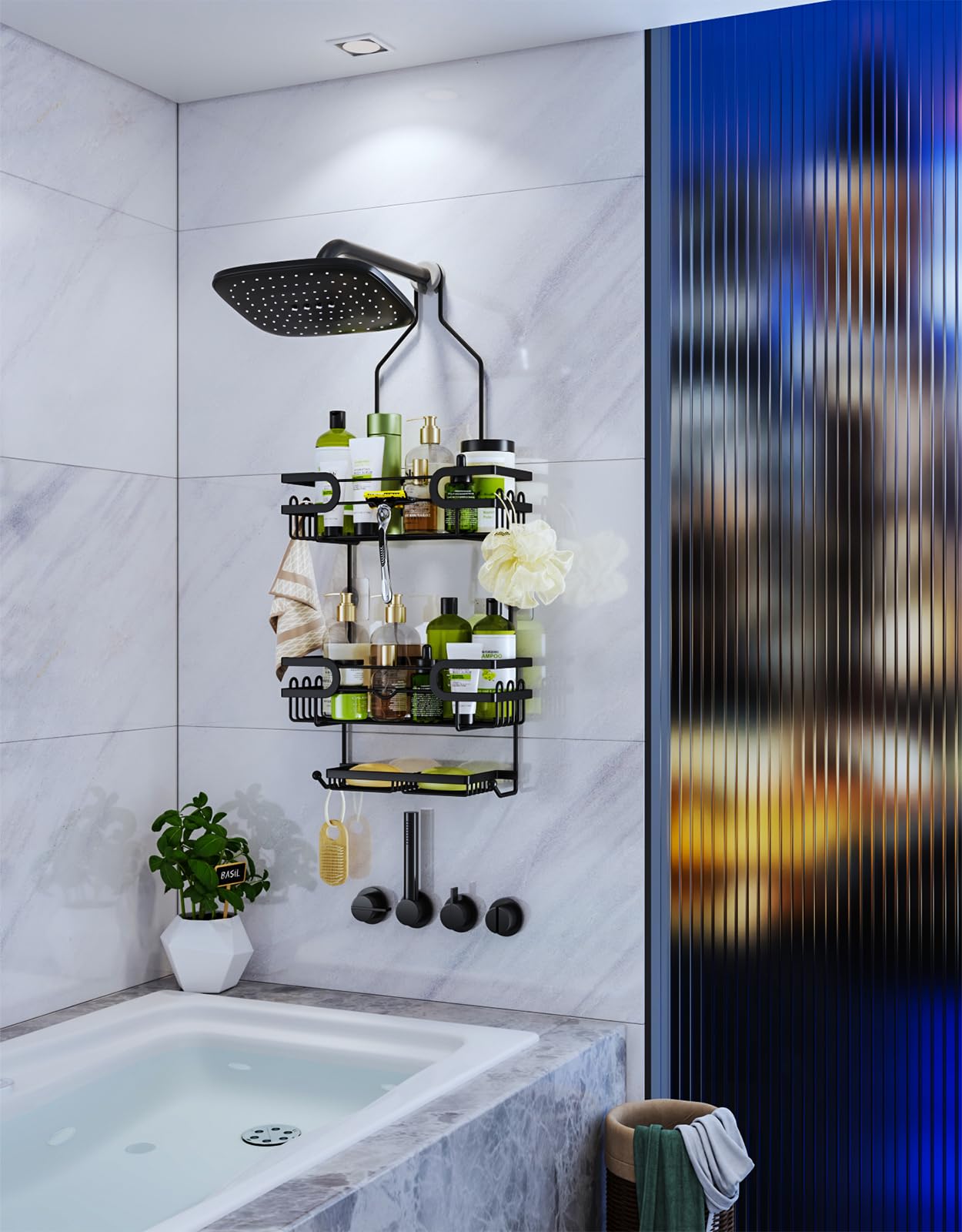 HapiRm Shower Caddy Hanging - 3 Tier Over Shower Head Caddy, No Drilling Shower Organizer Hanging with 2 Soap Holder & 12 Hooks, Bathroom Shower Shelves for Shampoo, Soap - Available at All In One Marketplace Canada