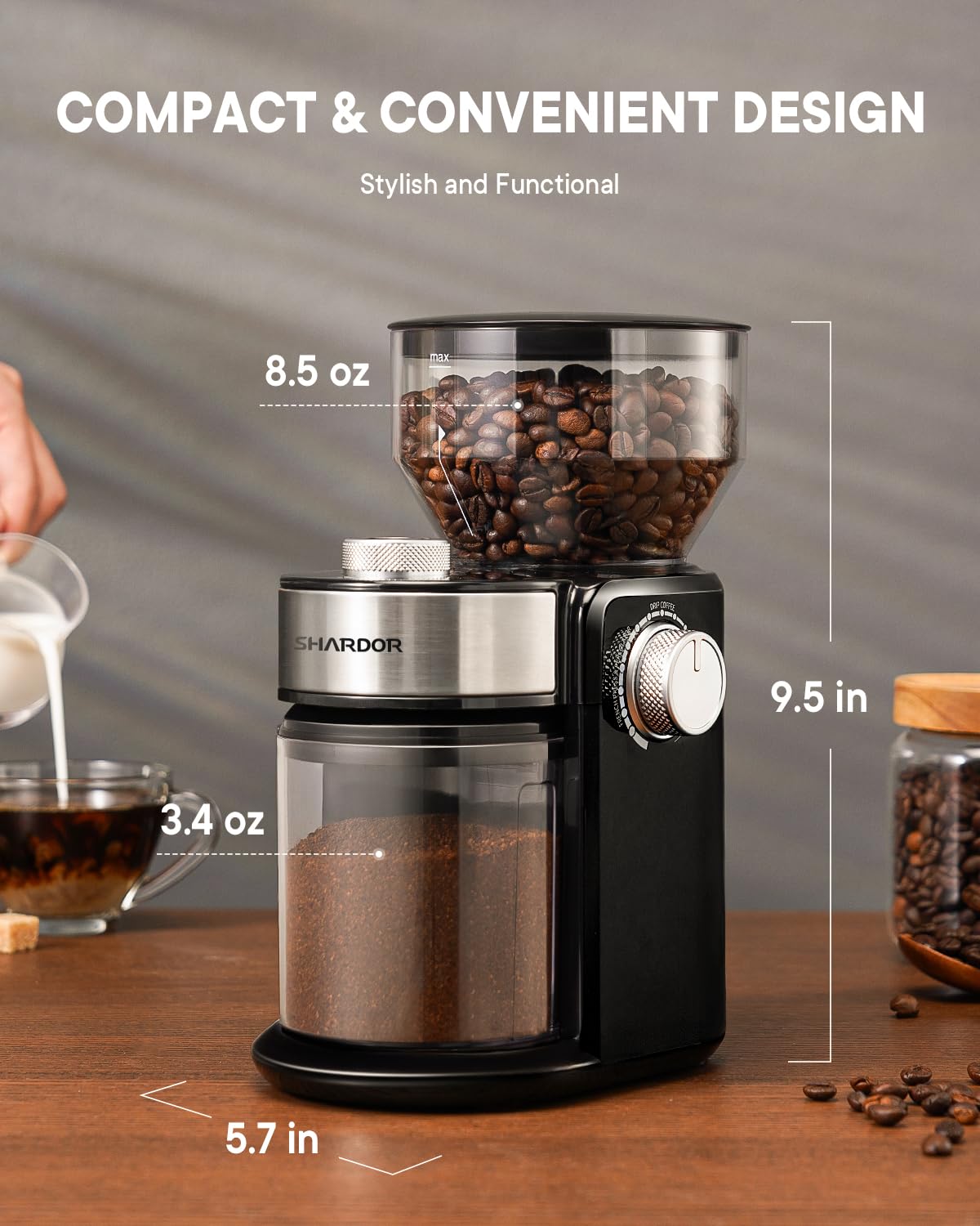 SHARDOR Electric Burr Coffee Grinder 2.0, Automatic Coffee Bean Grinder with 16 Precise Grind Setting, Adjustable Flat Burr Mill for French Press, Drip Coffee and Espresso, 2-14 Cup, Black - Available at All In One Marketplace Canada