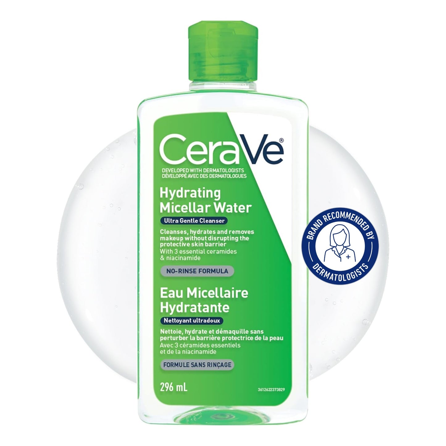 Cerave Micellar Water Hydrating Facial Cleanser and Eye Makeup Remover with Essential Ceramides, Hyaluronic Acid and Niacinamde (Vitamin B3), Fragrance Free & Non-irritating, 296ml - Available at All In One Marketplace Canada