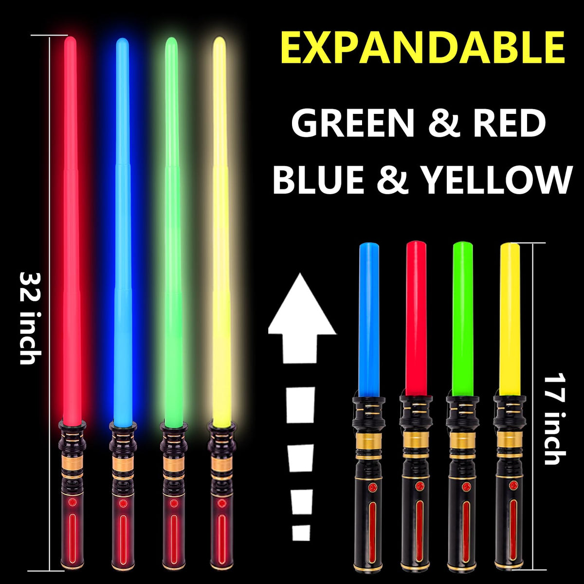 Light Up Sabers, 3 Packs Light Sword for Kids with FX Sound, Expandable Light Up Saber for Cosplay Halloween Dress Up Parties Birthday Christmas (Red.Green.Blue) 🍁 All In One Marketplace Canada