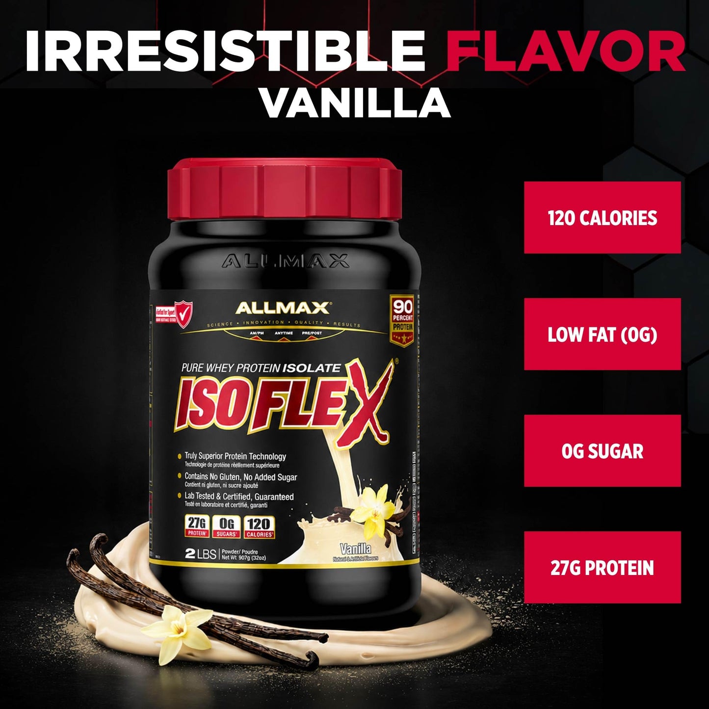 ALLMAX ISOFLEX Whey Protein Isolate, Vanilla, 2 lb ALLMAX