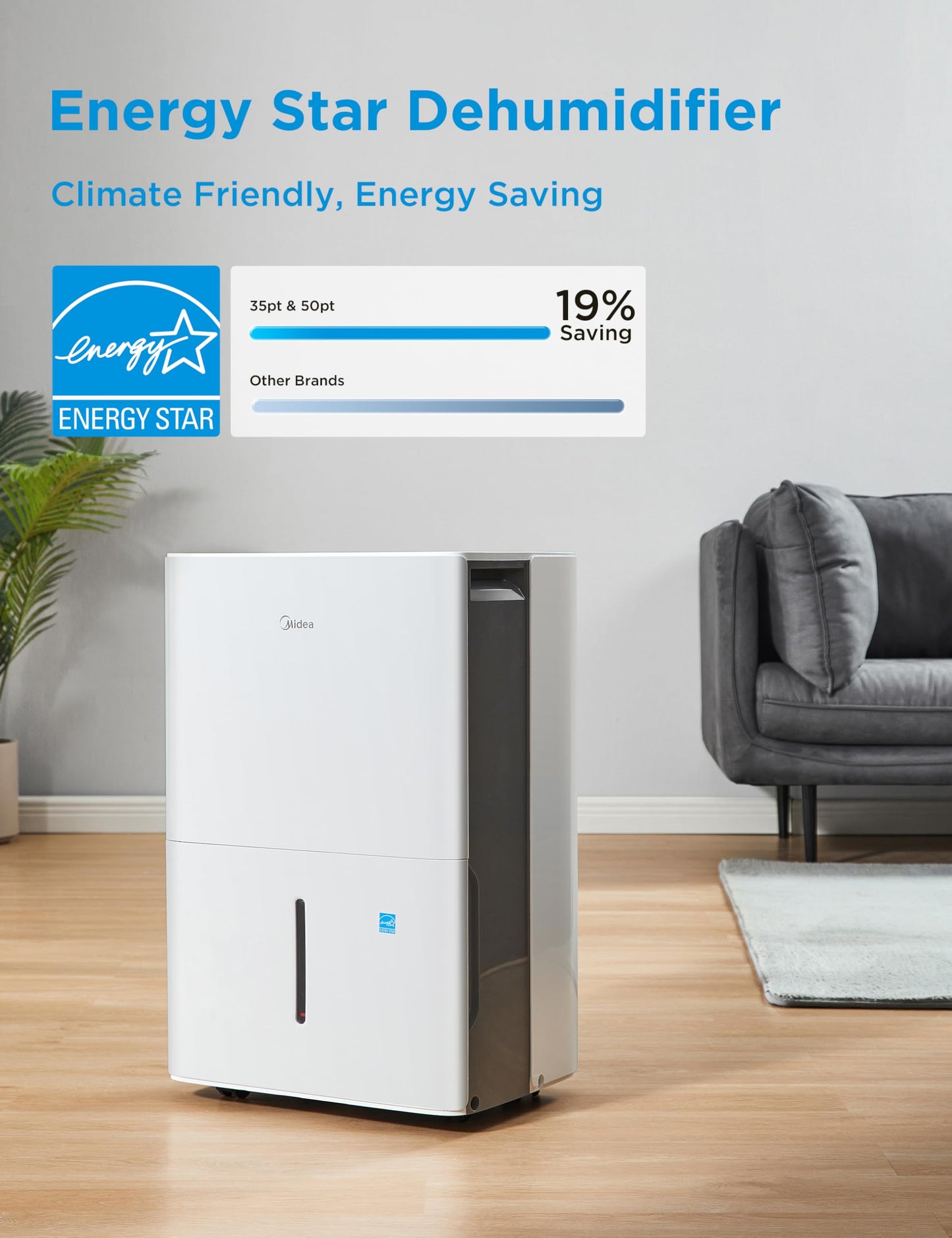 Midea Dehumidifier with Pump for Basement, Energy Star, WiFi, 50 Pint DOE