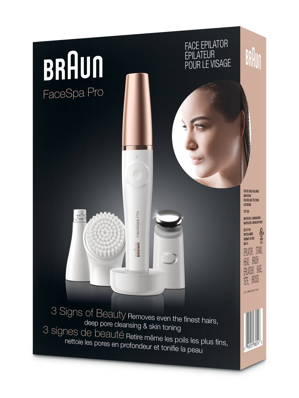 Braun FaceSpa Pro 911 Facial Epilator White/Bronze – 3-in-1 Facial Epilating, Cleansing & Skin Toning System for Salon Beauty at Home with 3 Extras, 1 Pack (Count of 4)