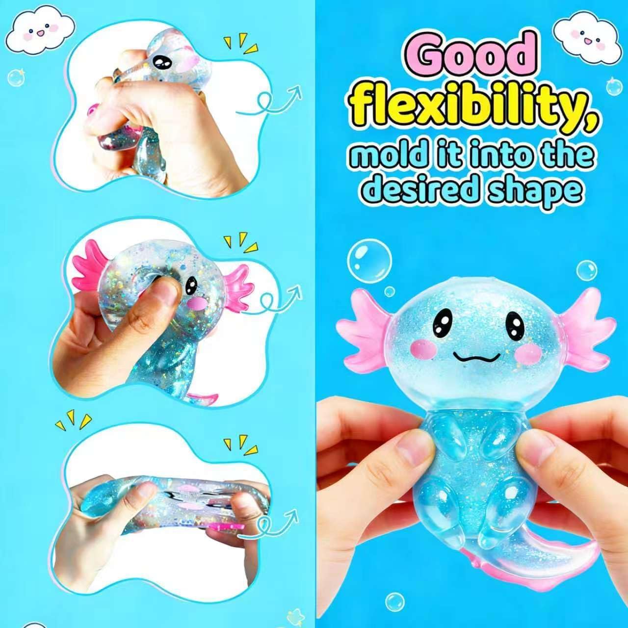 2Pcs Axolotl Squishy, Axolotls Design Squeeze Stress Ball, Axolotls Balls Sensory Stress for Party Favors Birthday Gift