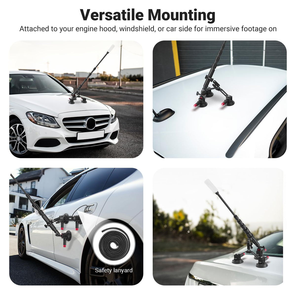 NEEWER Triple Suction Cup Car Mount for Action Cameras, CA065
