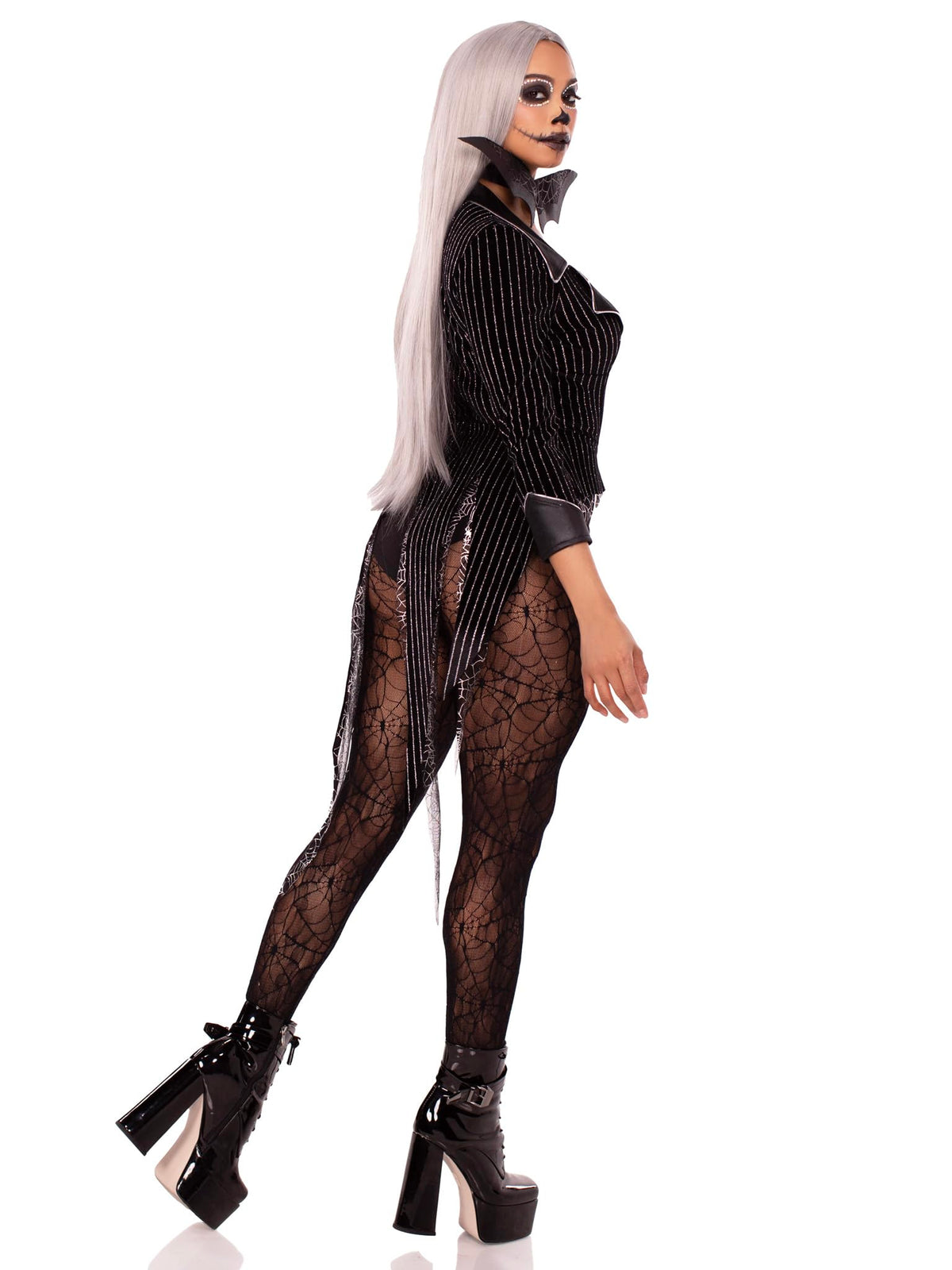 Leg Avenue 2 PC Halloween Baddie Costume, Includes Striped Velvet Bodysuit with Snap Crotch and Wing Bow Tie, Medium, BLACK