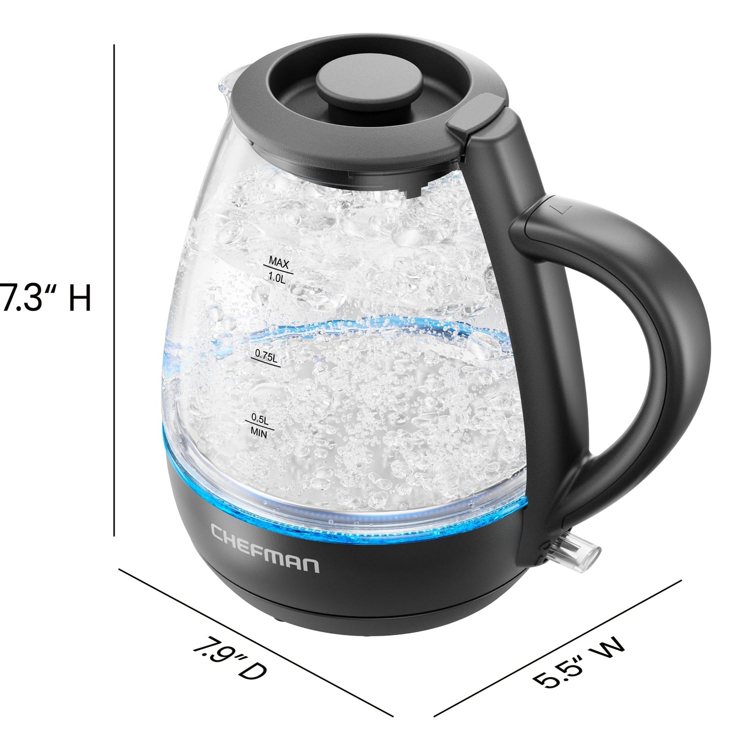 Chefman 1L Electric Tea Kettle with LED Lights, Automatic Shut Off, Removable Lid, Boil-Dry Protection, Hot Water Electric Kettle Water Boiler, Electric Kettles for Boiling Water - Available at All In One Marketplace Canada