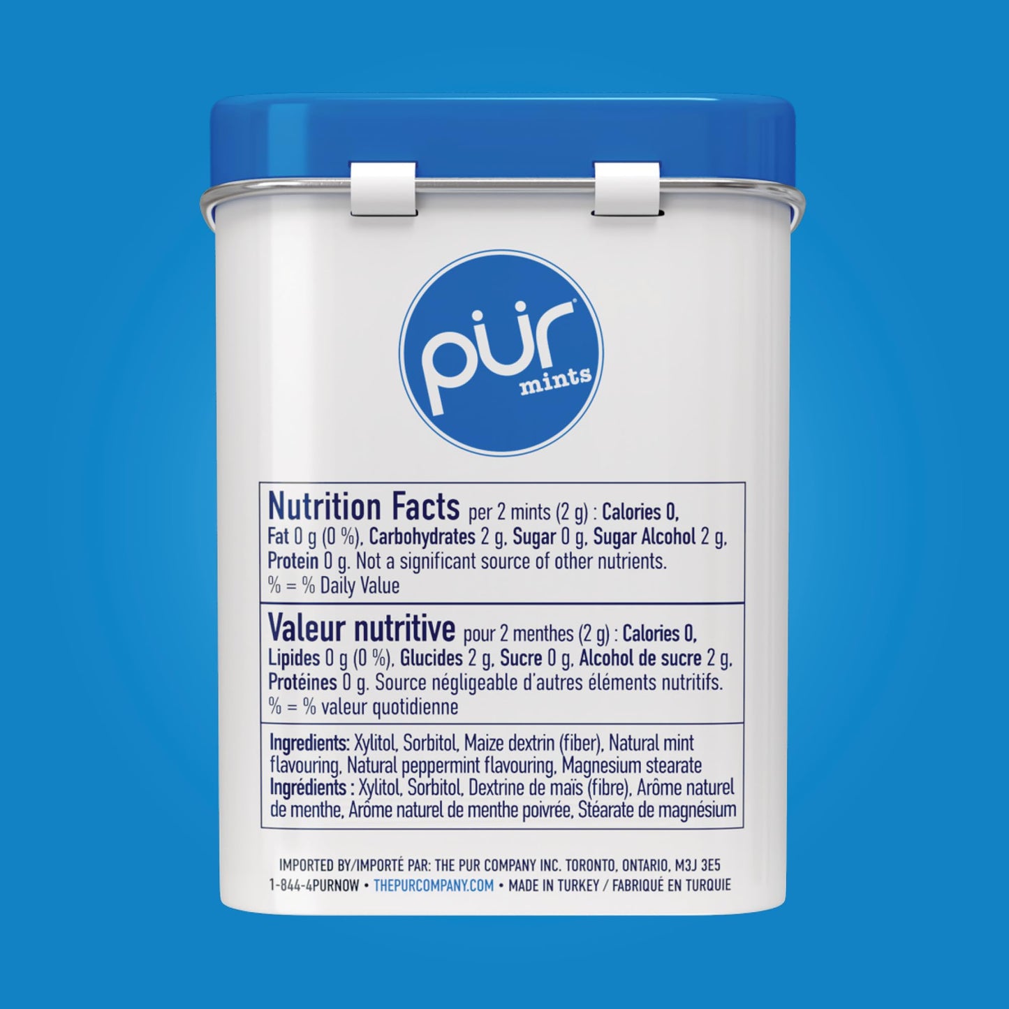 PUR Mints | Aspartame Free | Made with Xylitol | Sugar Free, Vegan, Gluten Free & Keto Friendly | Natural Peppermint Flavoured Mints, 30 Pieces (Pack of 12) - Available at All In One Marketplace Canada