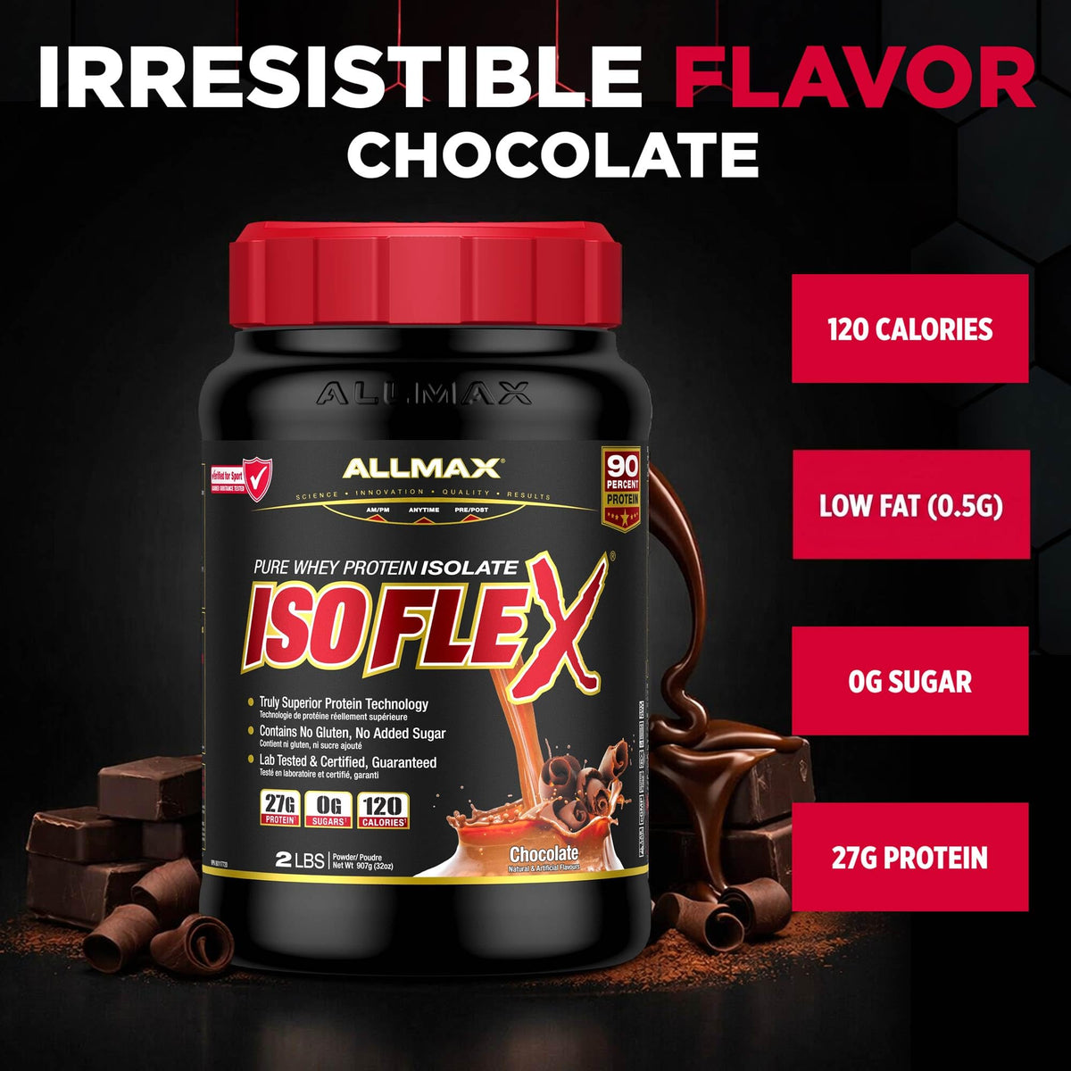 ALLMAX ISOFLEX Whey Protein Isolate, Chocolate, 2 lb