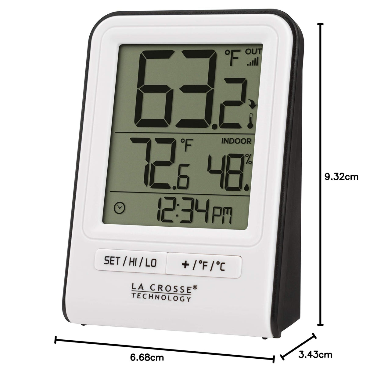 La Crosse Technology Wireless Indoor/Outdoor Temperature Monitor with Hi/Low Records, Humidity, 12/24 Hour Time - 330 Foot Transmission Range