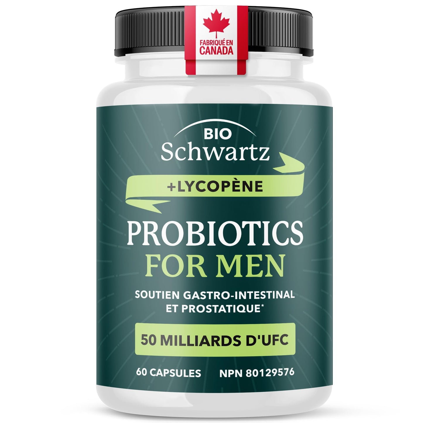 Probiotics for Men | Gut Health & Prostate Support | 50 Billion CFU with 15 Probiotic Strains | With Lycopene for Prostate Support | Men’s Gut Health Supplements | Non-GMO | Made in Canada | 60 Ct