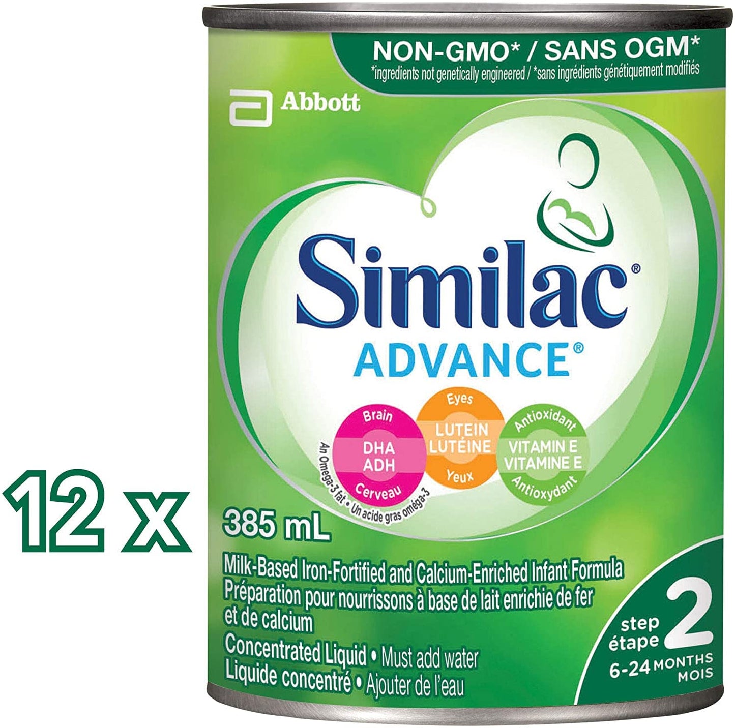 Similac Advance Step 2 Non-GMO Concentrated Liquid Baby Formula, 12 x 385 mL (6-24 Months)