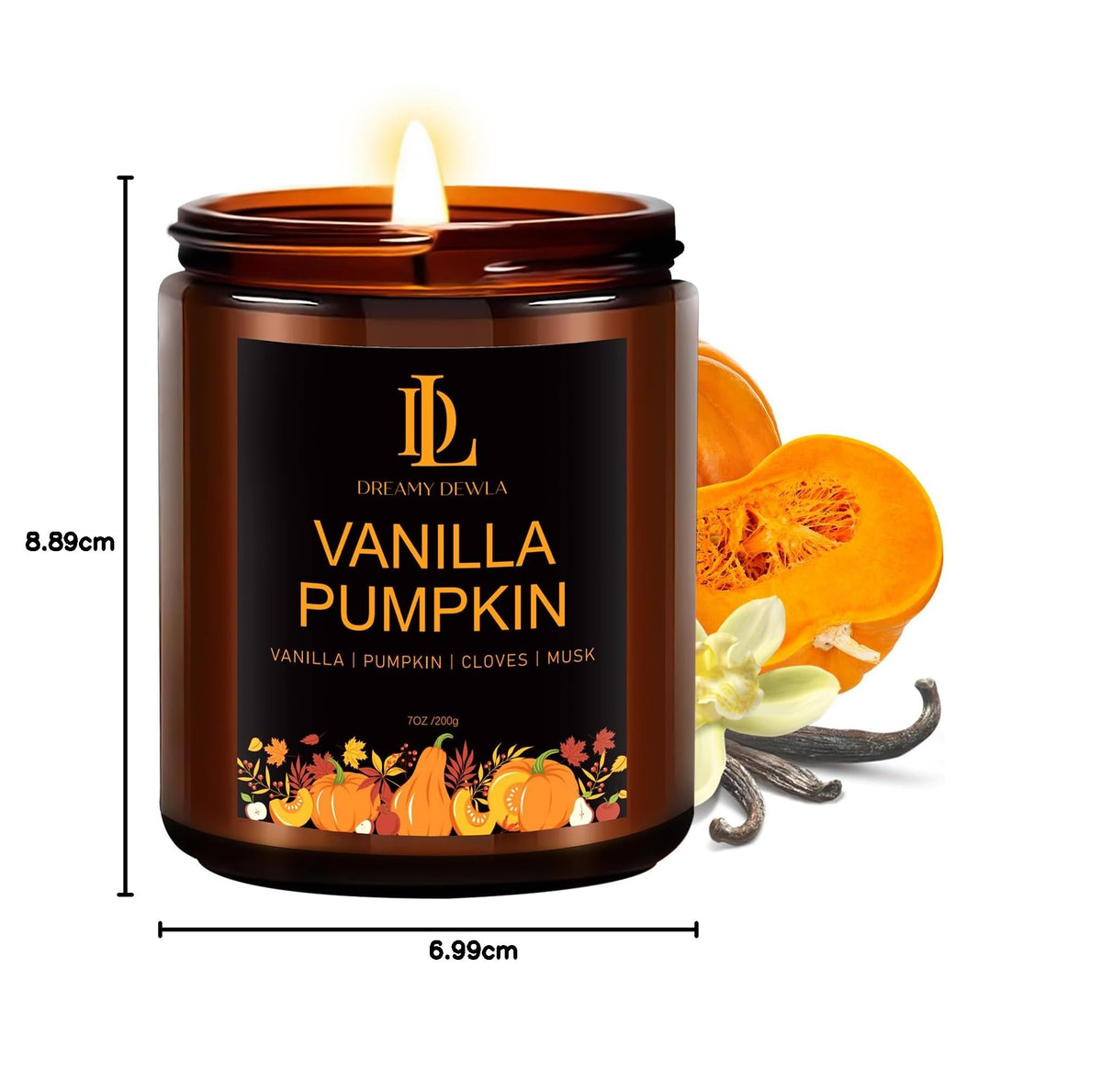DL DREAMY DEWLA Fall Candle, Vanilla Pumpkin Scented for Home, 7oz Soy Wax đ All In One Marketplace Canada