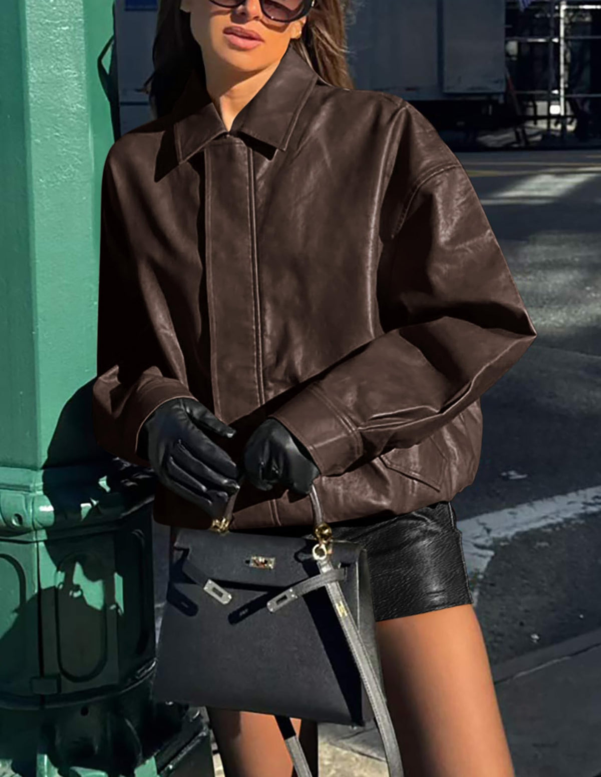 PRETTYGARDEN Women's Faux Leather Motorcycle Jackets Dark Coffee,S 🍁 All In One Marketplace Canada