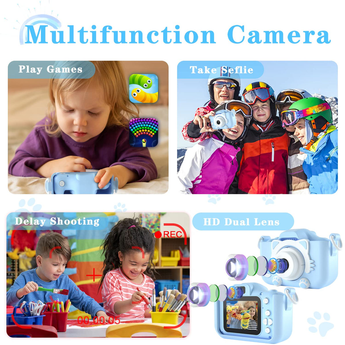 CIMELR Kids Camera Toys for 3 4 5 6 7 8 9 10 Year Old Boys/Girls, Kids Digital Camera for Toddler with Video, Christmas Birthday Festival Gifts for Boys/Girls, Selfie Camera for Kids, 32GB SD Card 🍁 All In One Marketplace Canada