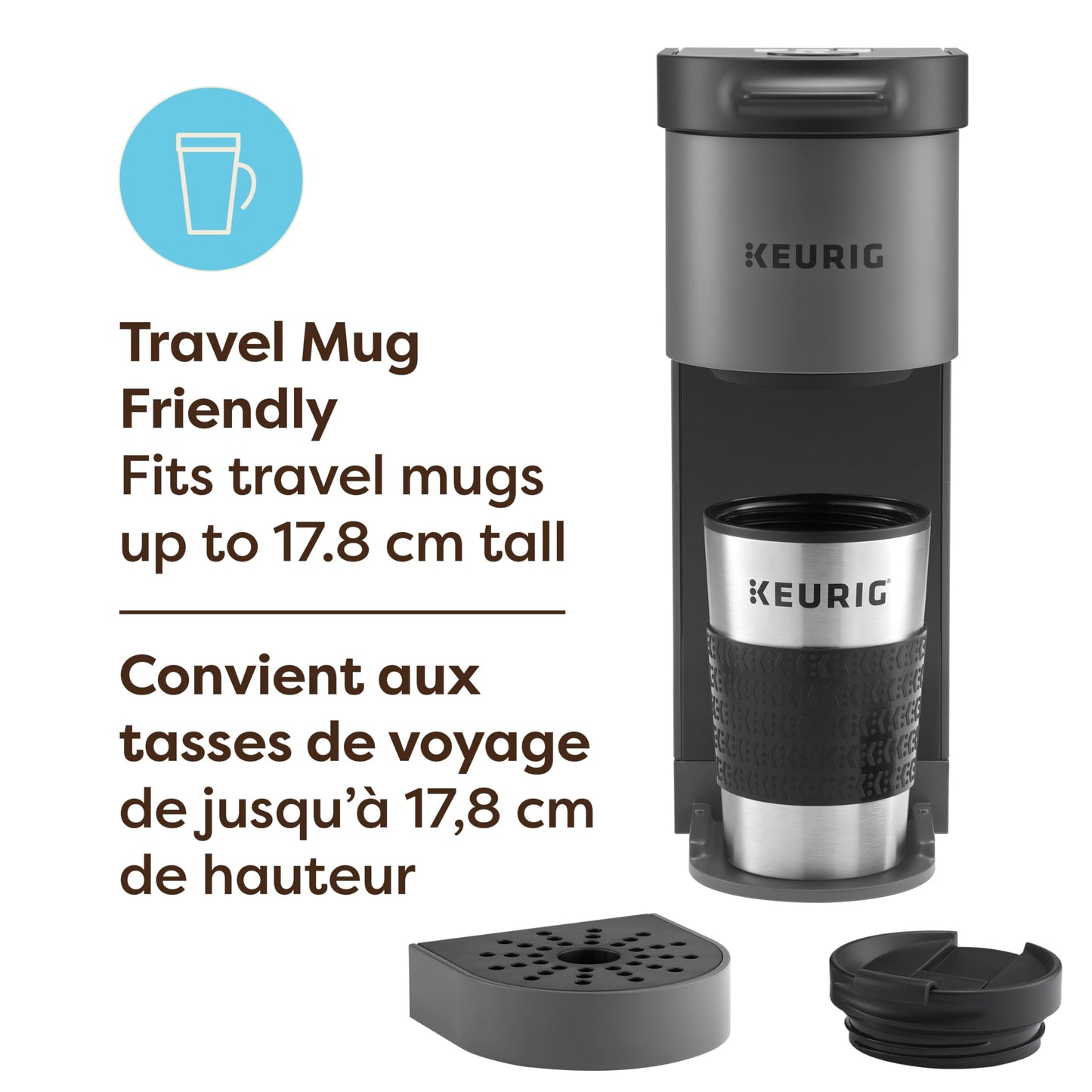 Keurig K-Mini Go Single Serve K-Cup Pod Coffee Maker, 1.24 L removable reservoir, Gray - Available at All In One Marketplace Canada