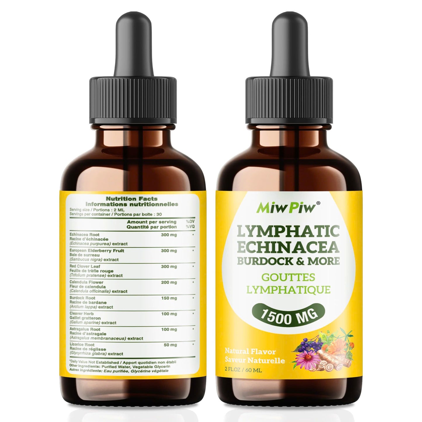 Lymphatic Drainage Drops with Echinacea, Burdock, Cleaver Herb – Sugar Free, Gluten Free, Herbal Tea Flavour Alternatives, 2 Fl Oz - Available at All In One Marketplace Canada