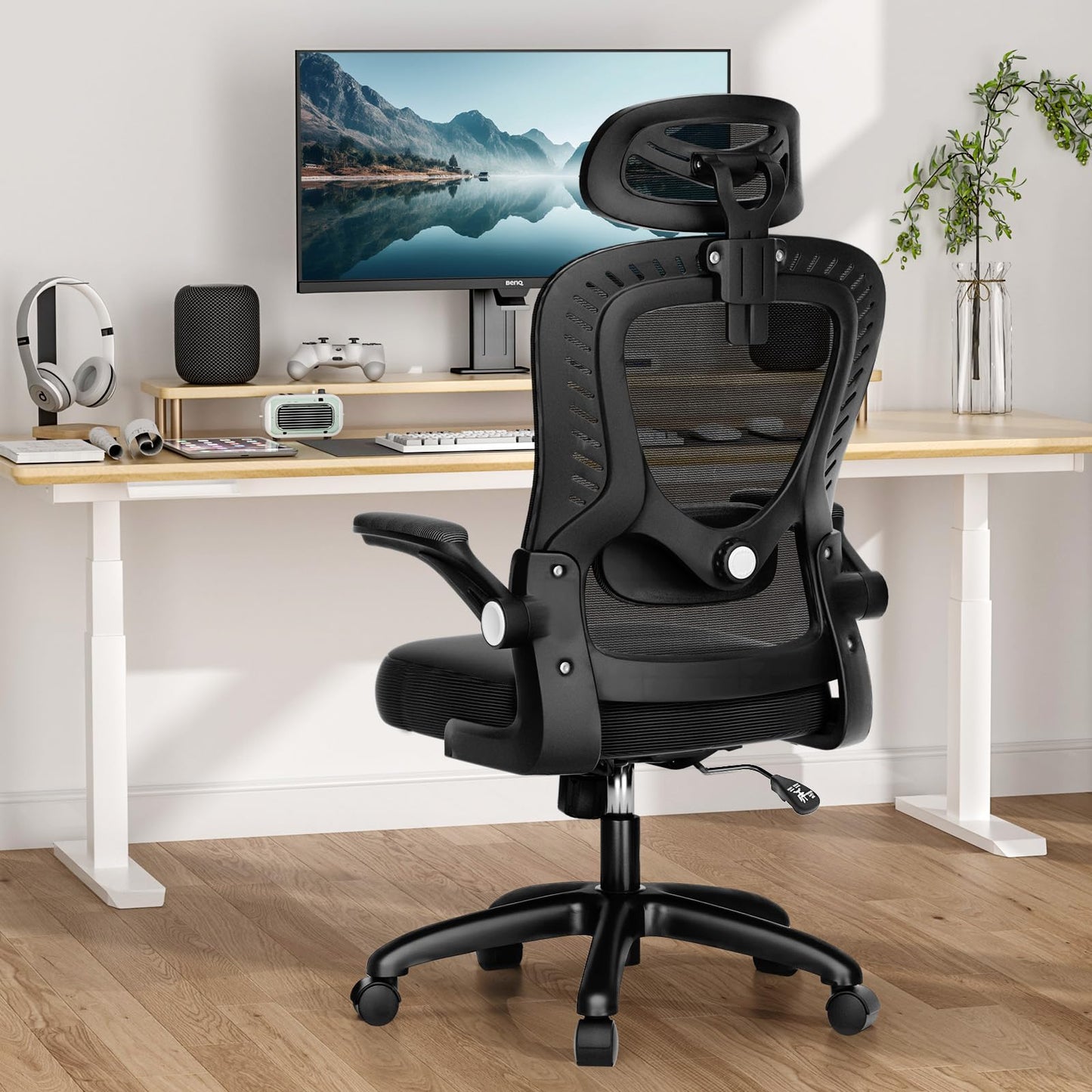 Office Chair, SPRDENG Ergonomic Office Chair with Two-Way Adjustable Lumbar Support & Headrest, High Back S-Shaped Computer Chair with Flip-up Padded Armrests, Swivel Task Chair for Home Office - Available at All In One Marketplace Canada